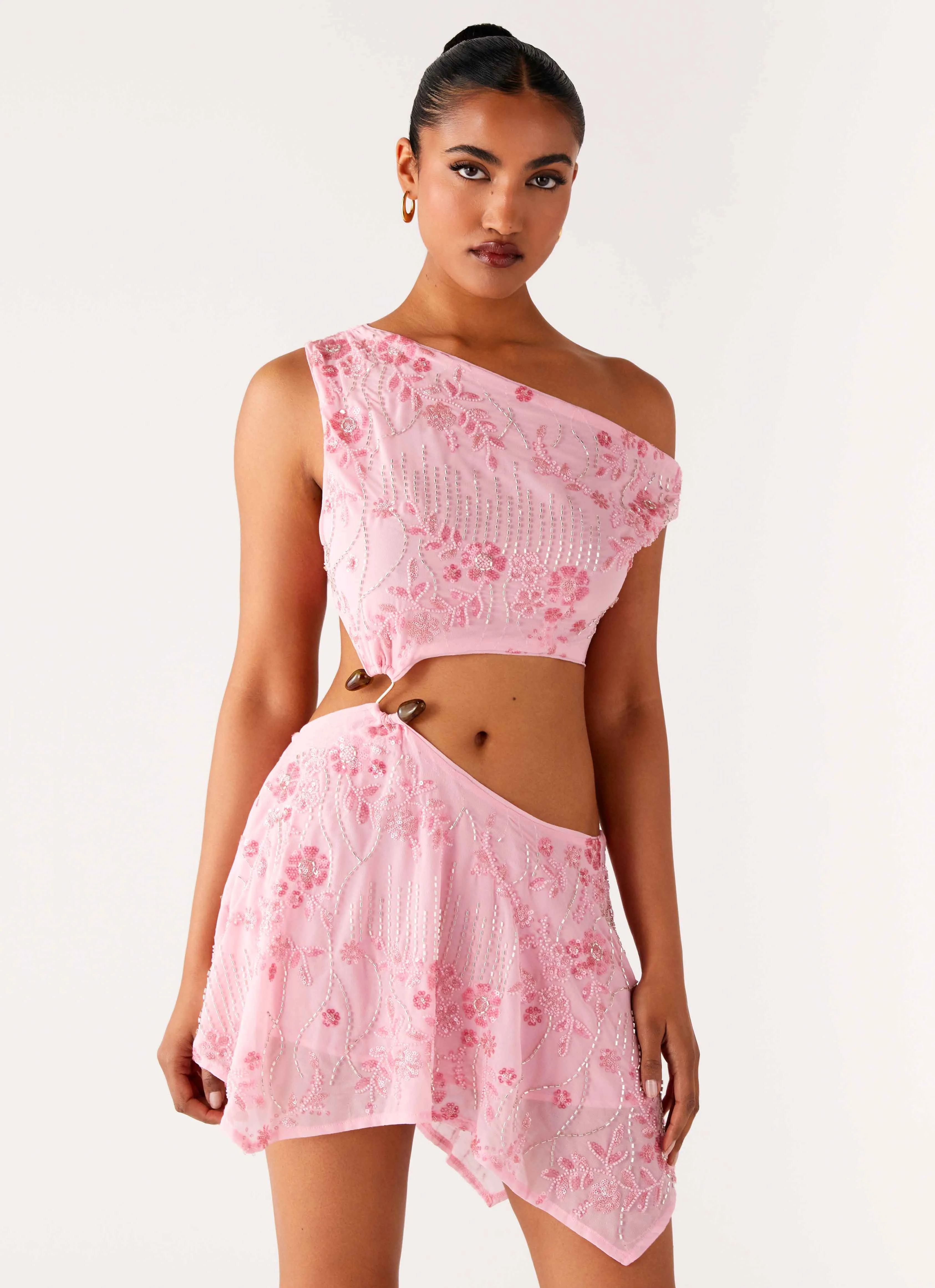 Pleated Construction Aletta Sequin Mini Dress - Pink