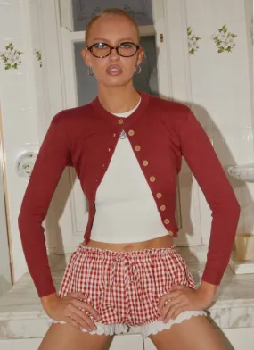 New Day Cardigan - Deep Red Anti Pilling Textile Wrinkle Free Fabric