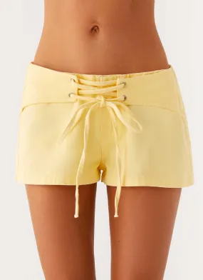 Hot Day Comfy Feel New Yorker Denim Mini Shorts - Yellow