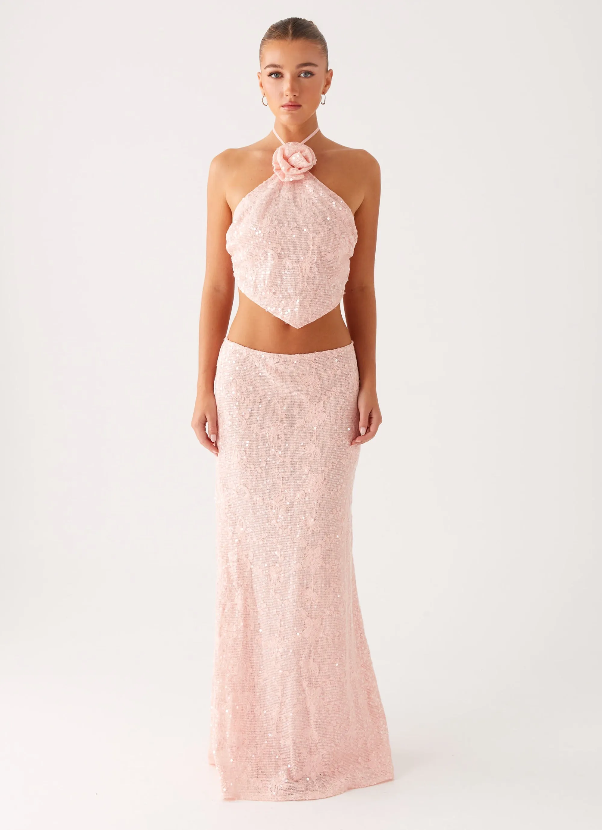 Figure Flattering Nico Sequin Maxi Skirt - Pink