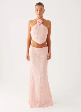Twist Front Design Refined Sophistication Nico Sequin Maxi Skirt - Pink