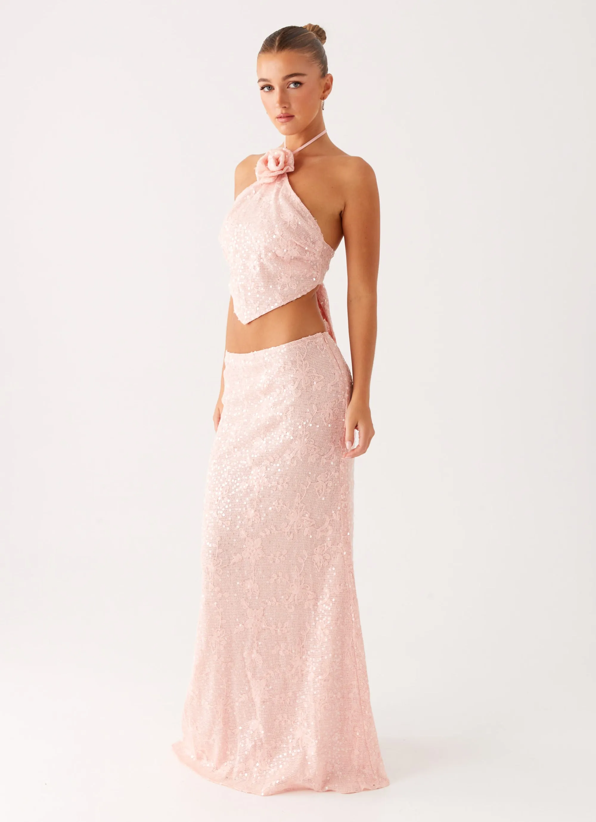 Effortless Wear Nico Sequin Maxi Skirt - Pink