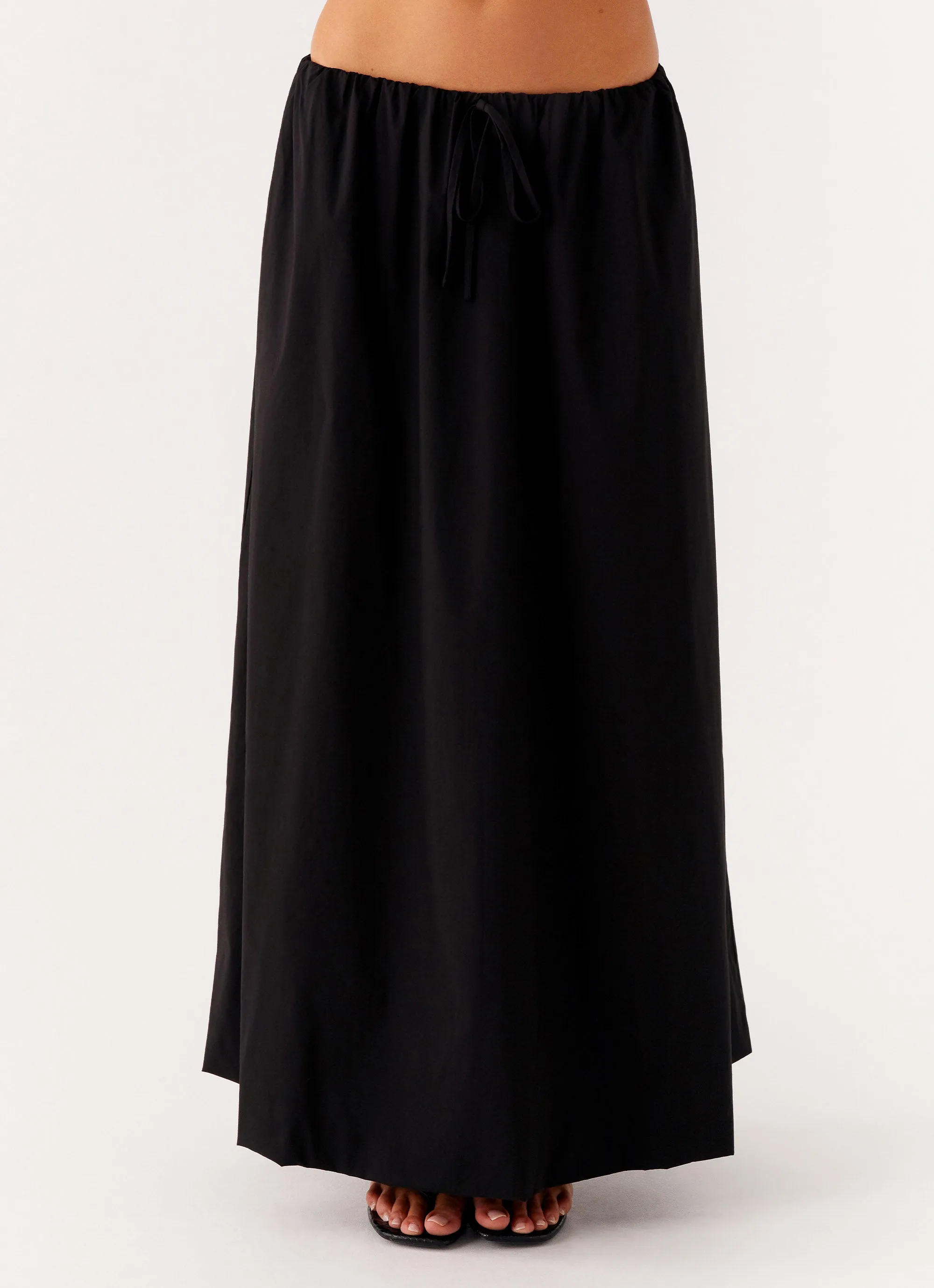 Cheryl Maxi Skirt - Black Cozy Feel Fold Over Detail