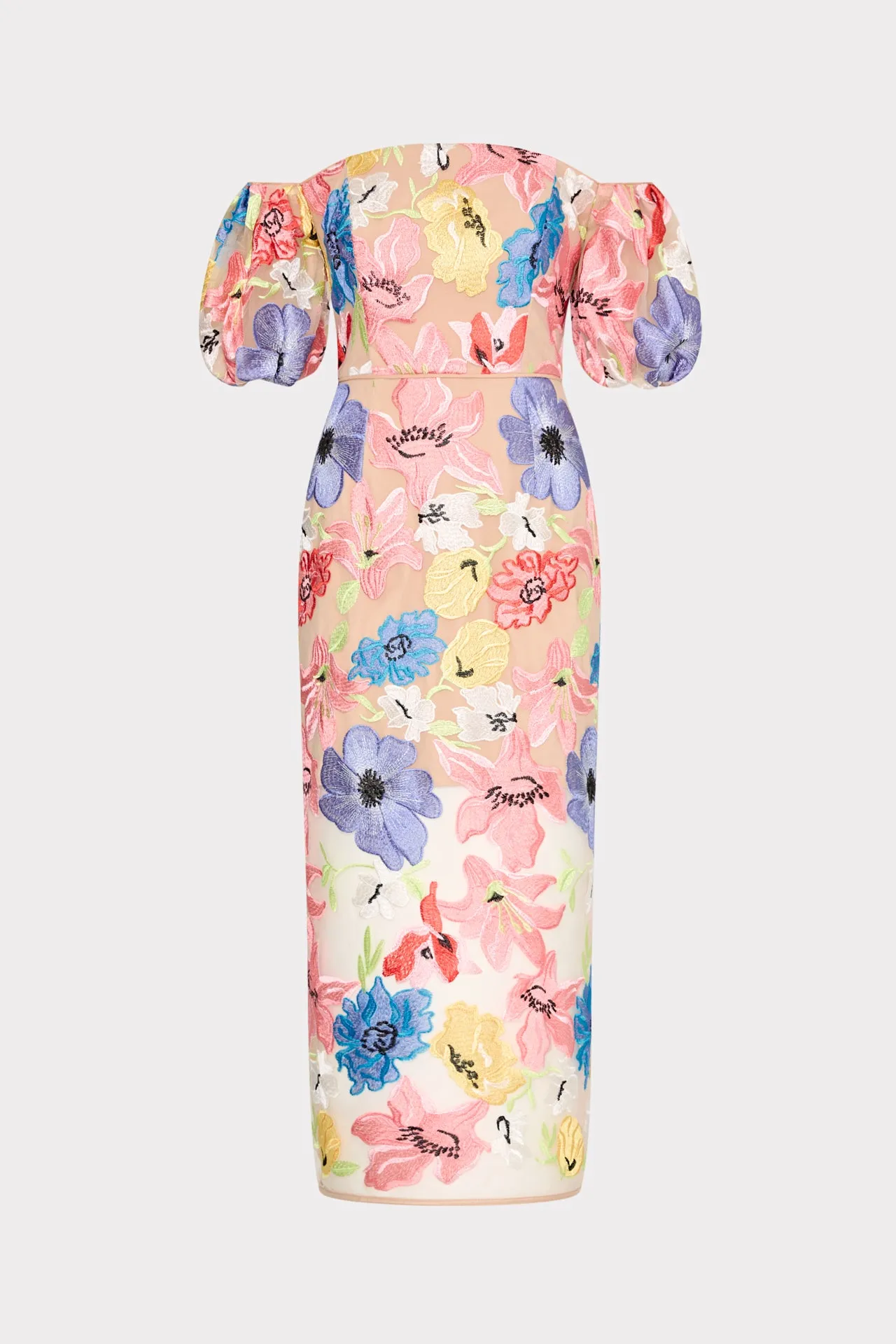 Nira Lily Floral Embroidered Midi Dress Sunset Glow Sharp Mood
