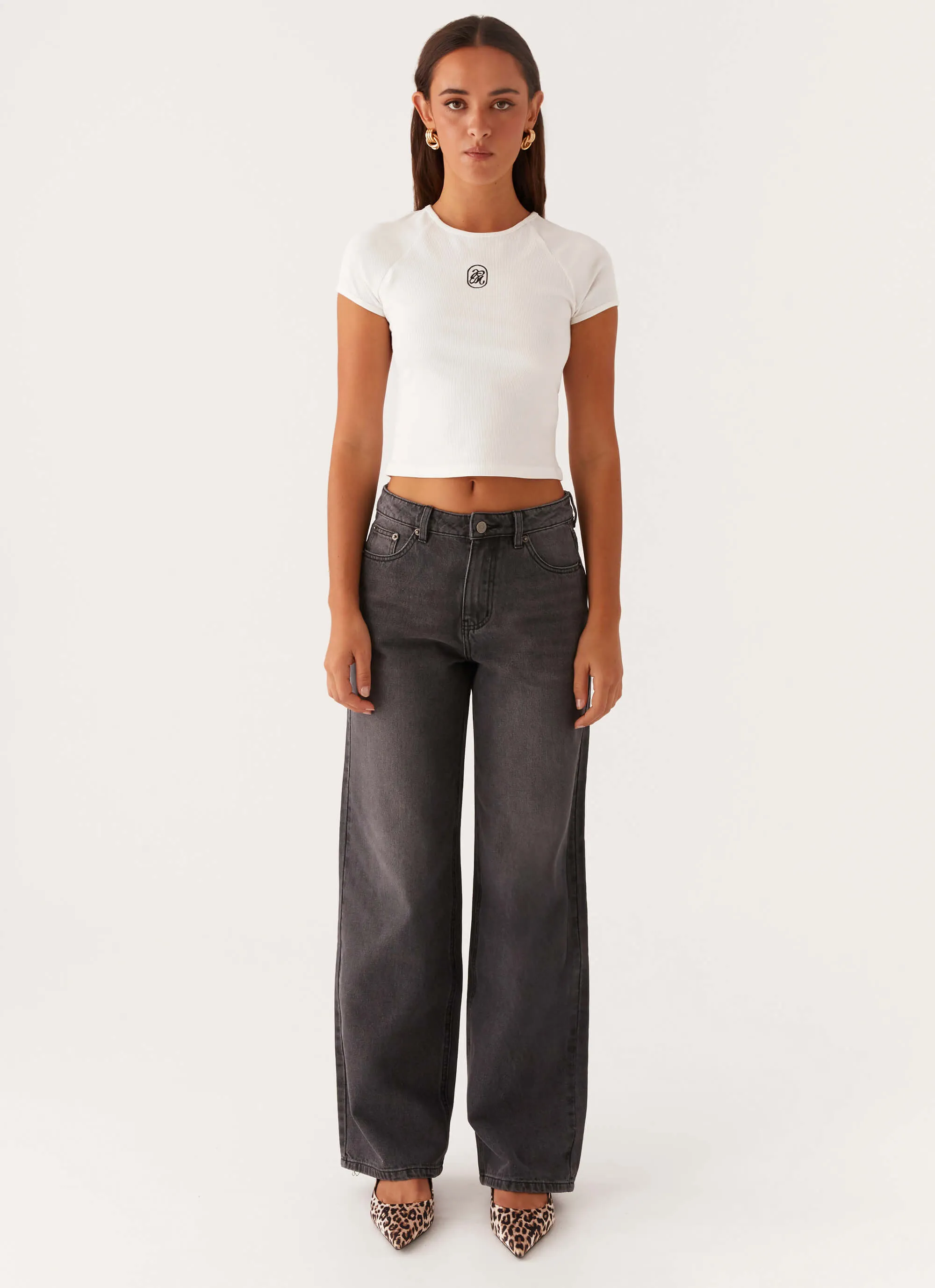Relaxed Feel Essential Style Keanna Low Rise Denim Jeans - Charcoal