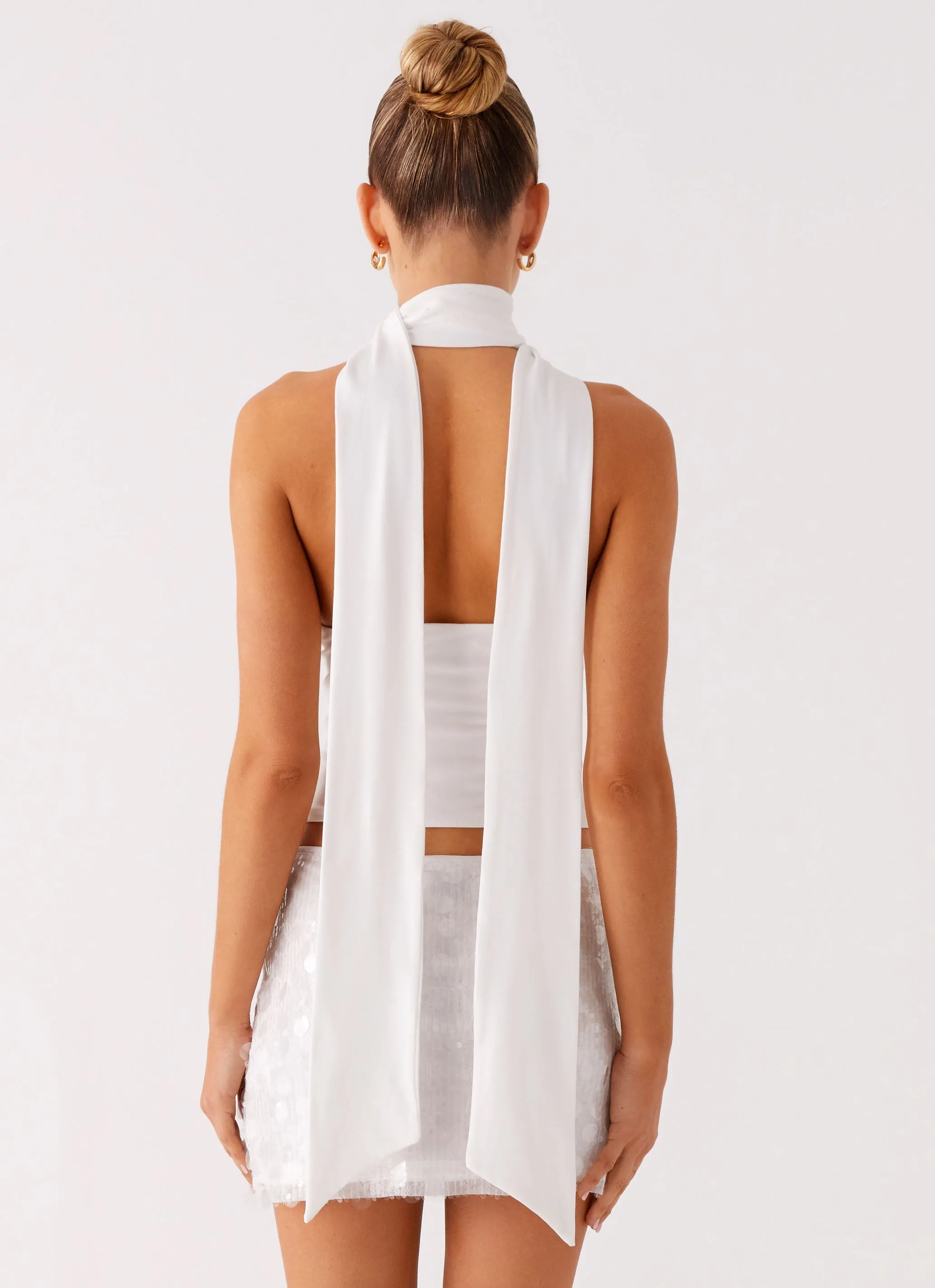 Milos Scarf Halter Neck Top - White Machine Washable Fabric AntiPilling