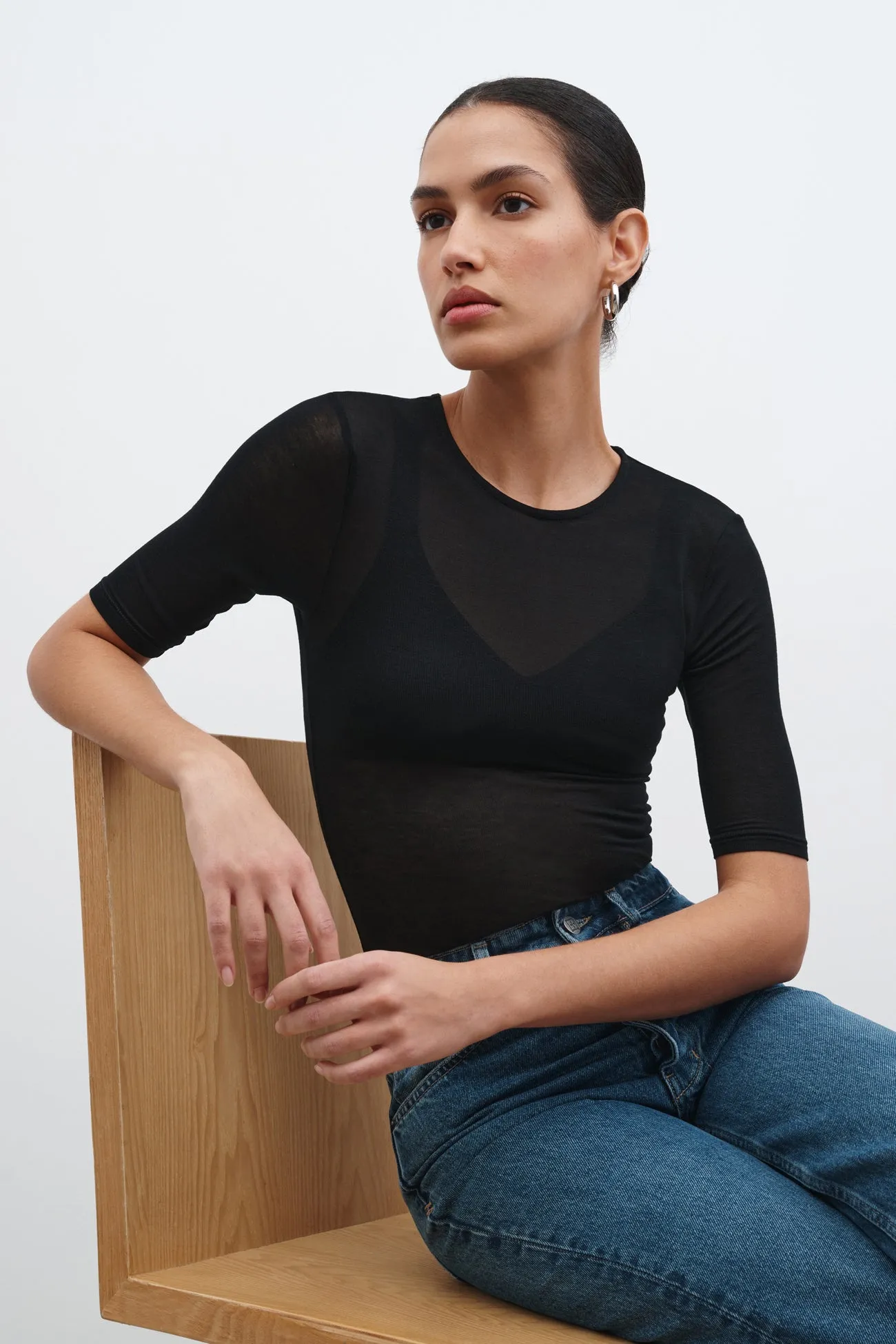 Sheer Frankie Top HighNeckline Lightweight Layering Option