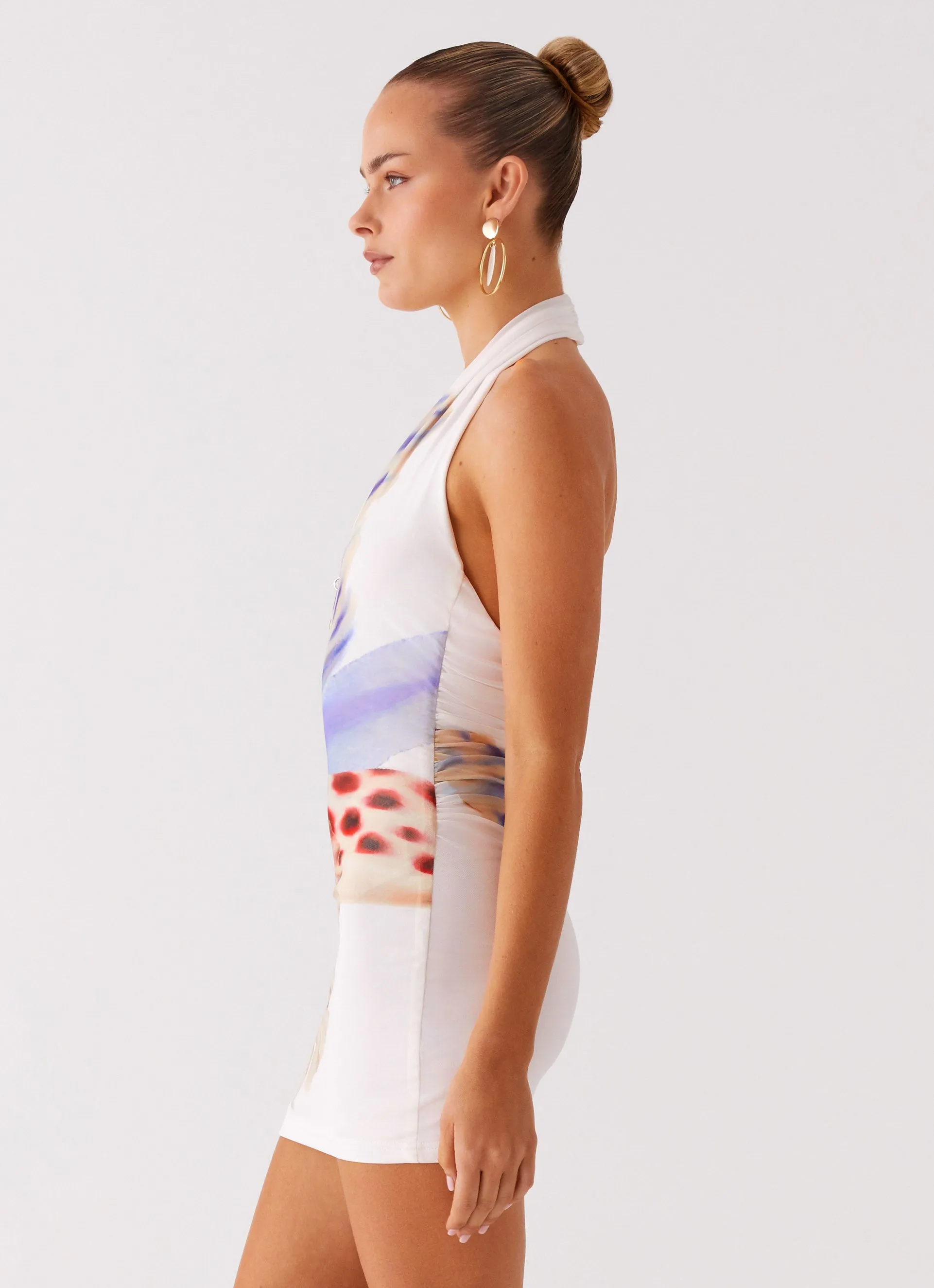 Comfortable Feel Contrast Panel No Time Mini Dress - White Sea Bloom