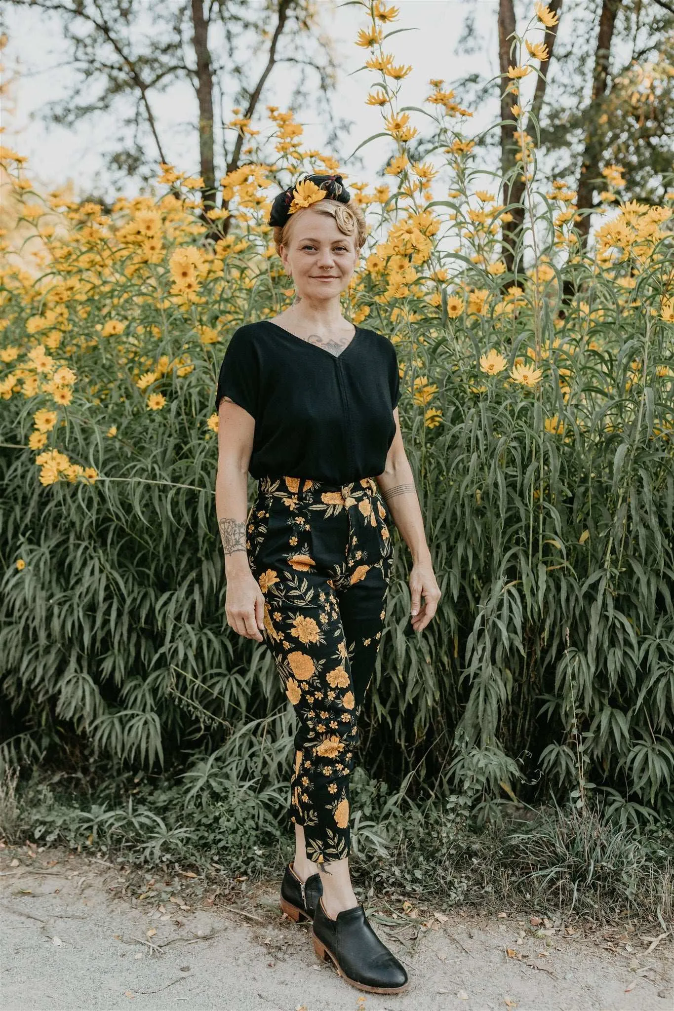 Perfect Pant in Black Marigold Soft Brush Lining