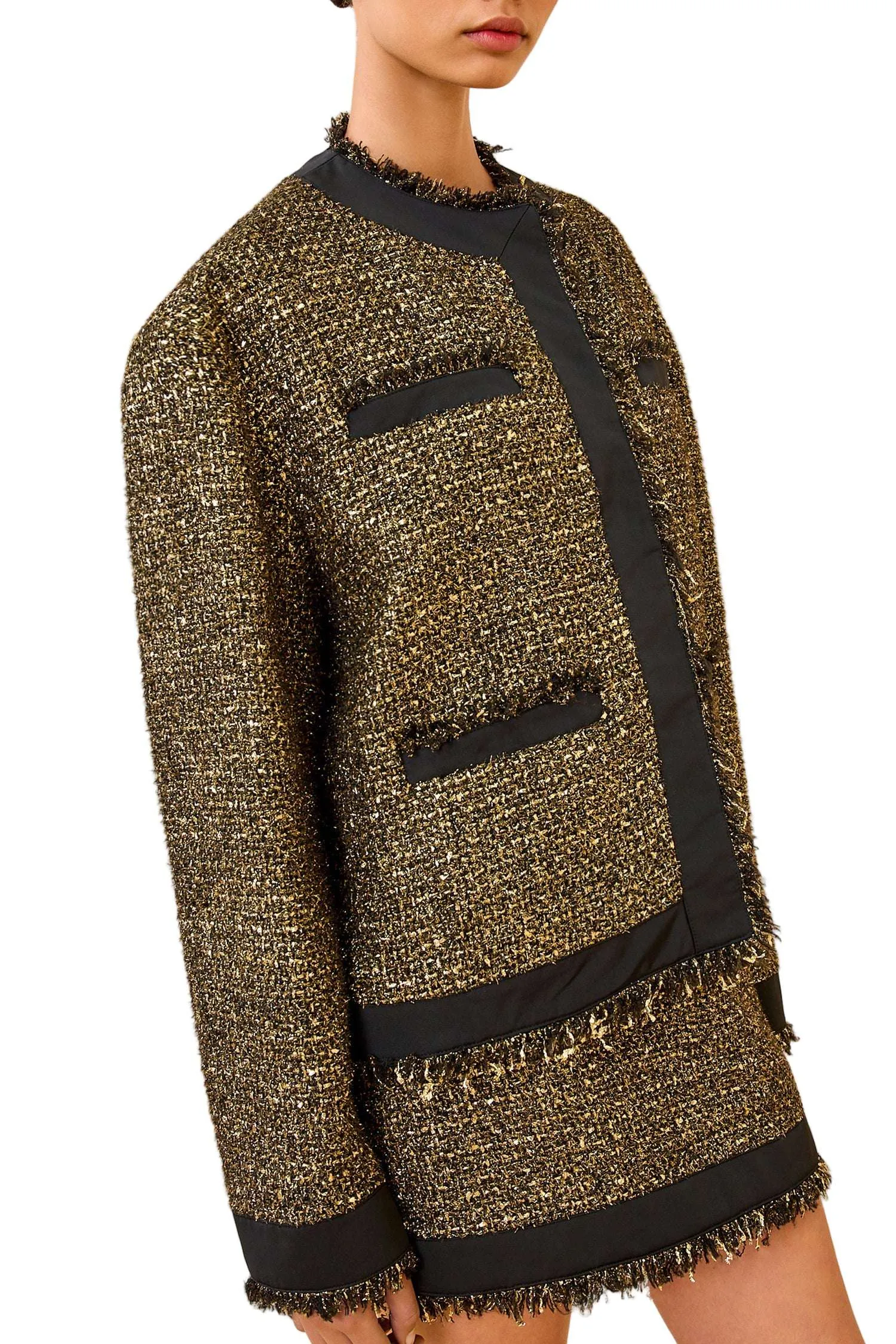 Carmella Tweed Coat in Tapestry Linen Slim Fit Cut