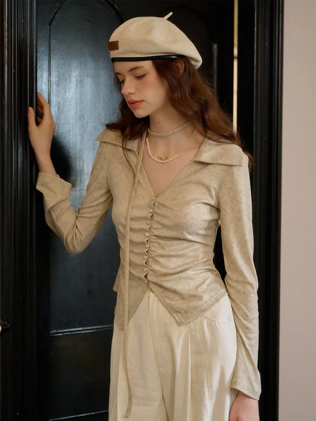 ??Final Sale??Kaliyah V-neck Pleated Button Printed Knitted Cardigan Quick Dry Feature