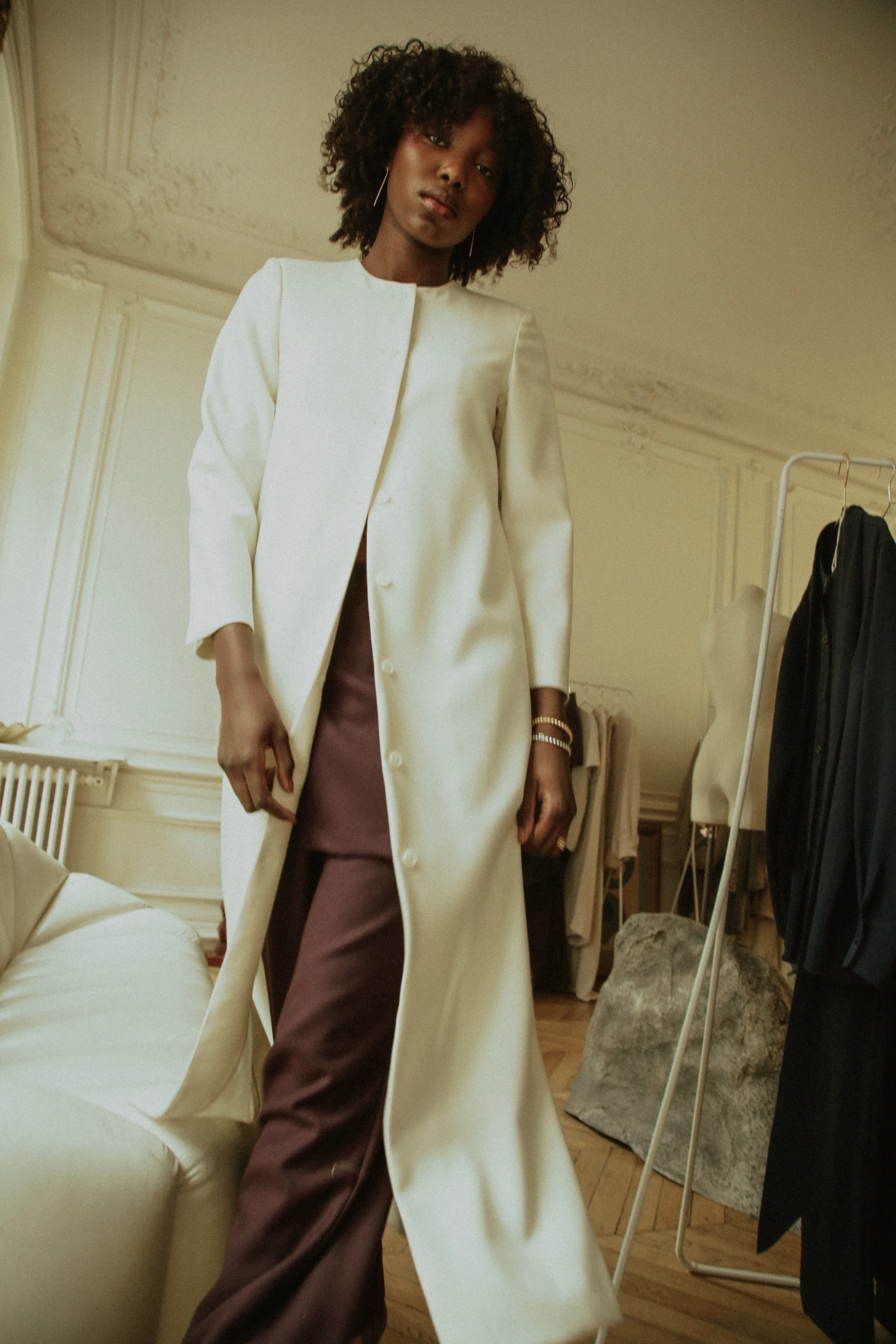 Non Closure Collar Combination Trouser - Plum