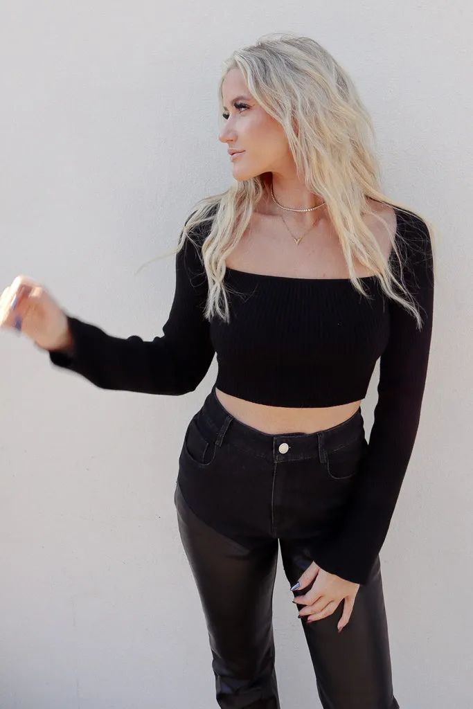 Mia Square Neck Long Sleeve RibbedHemline