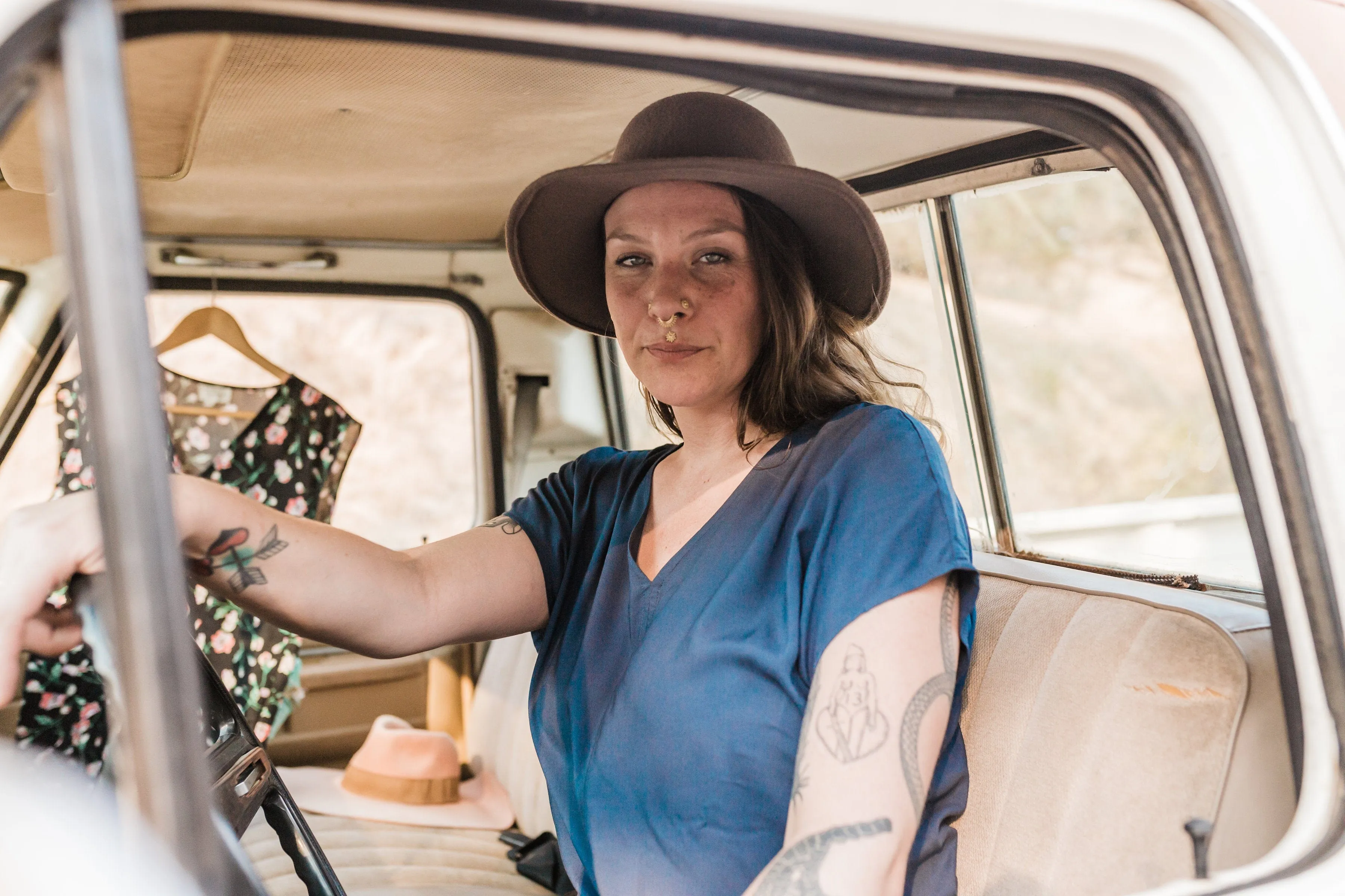 Dolman top in Navy Rayon Challis Contrast Stitch
