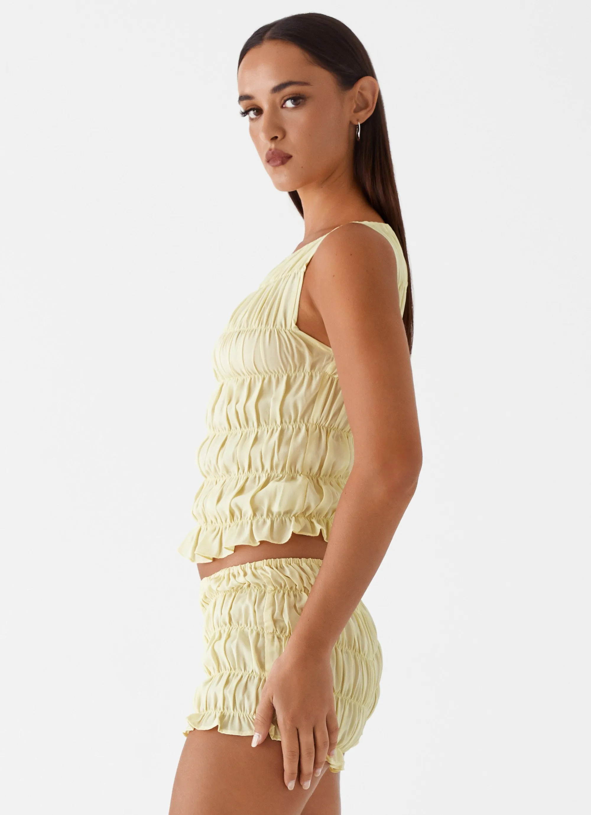 Messina Ruched Tank Top - Yellow TearResistantWeave AdjustableHemCuffs