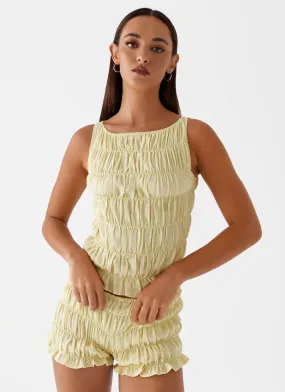 Ultra Soft Texture FlatlockStitching Messina Ruched Tank Top - Yellow