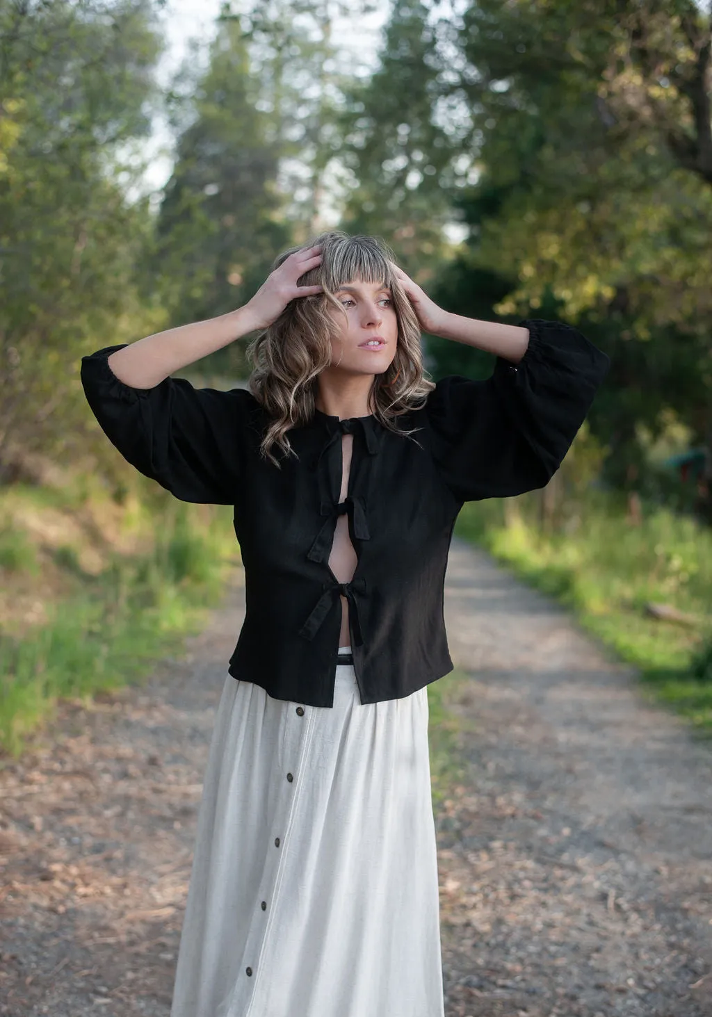 Poet Top in Black Cotton MultiPurposeUtility Placket Detailing