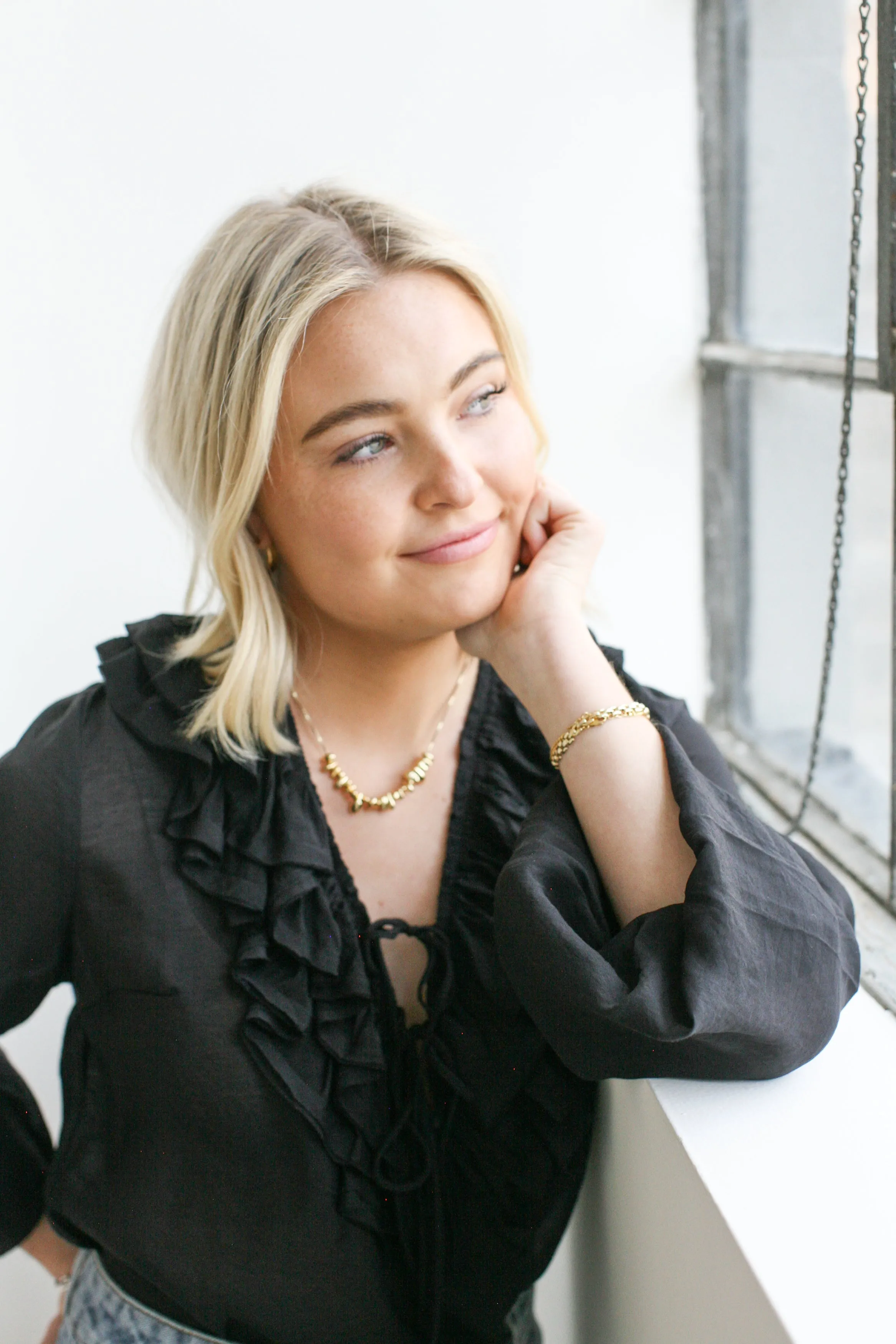 Rachelle Ruffle Blouse - Black Tear Resistant Fiber Blend