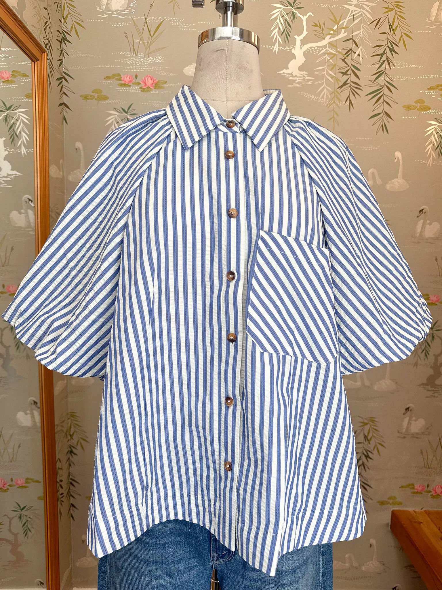 Sophie Pinstripe Blouse - Blue VentilatedBackPanel