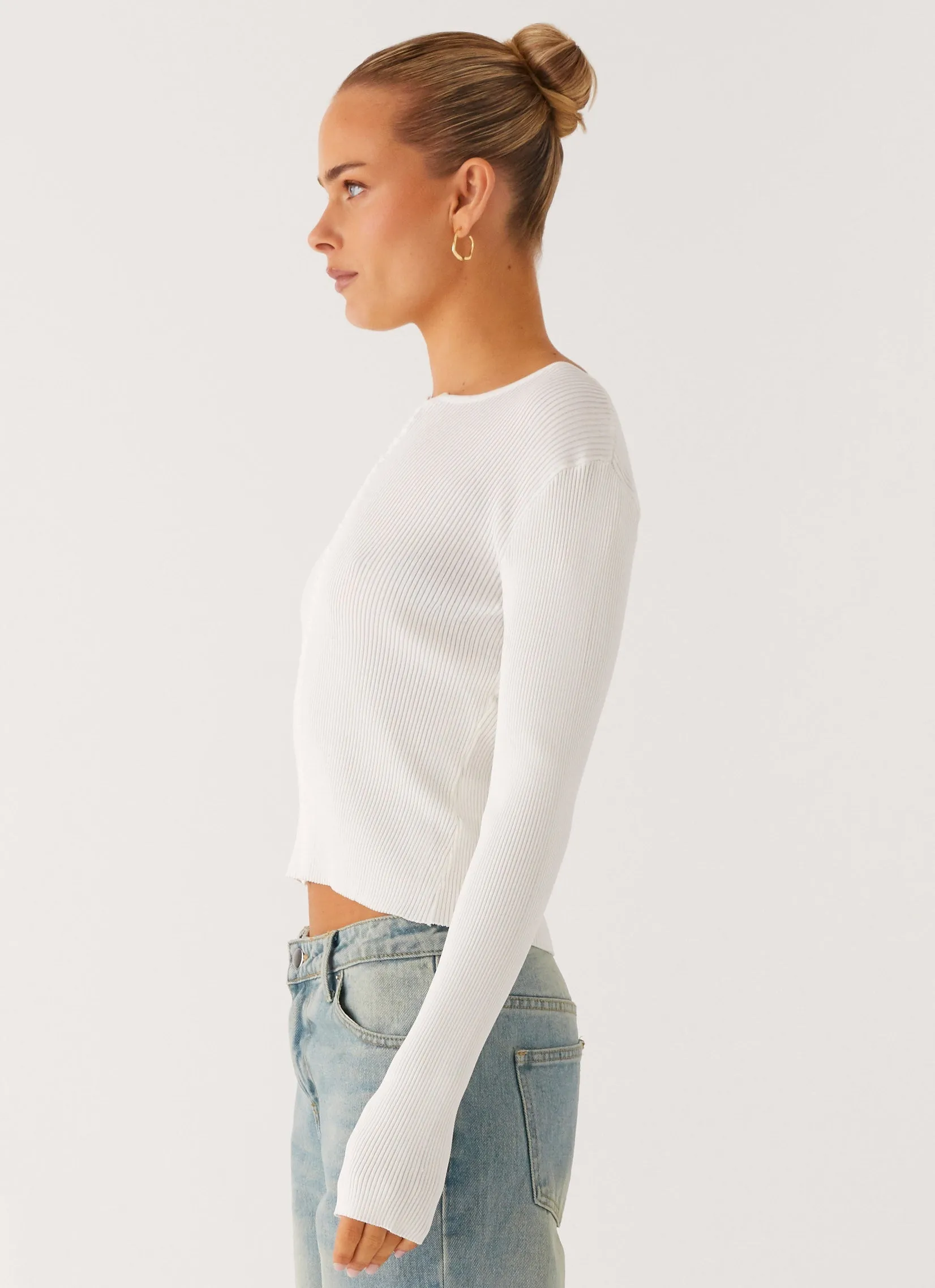 Wonderwall Lace Up Long Sleeve Top - White Interlock Knit AbrasionResistantFabric