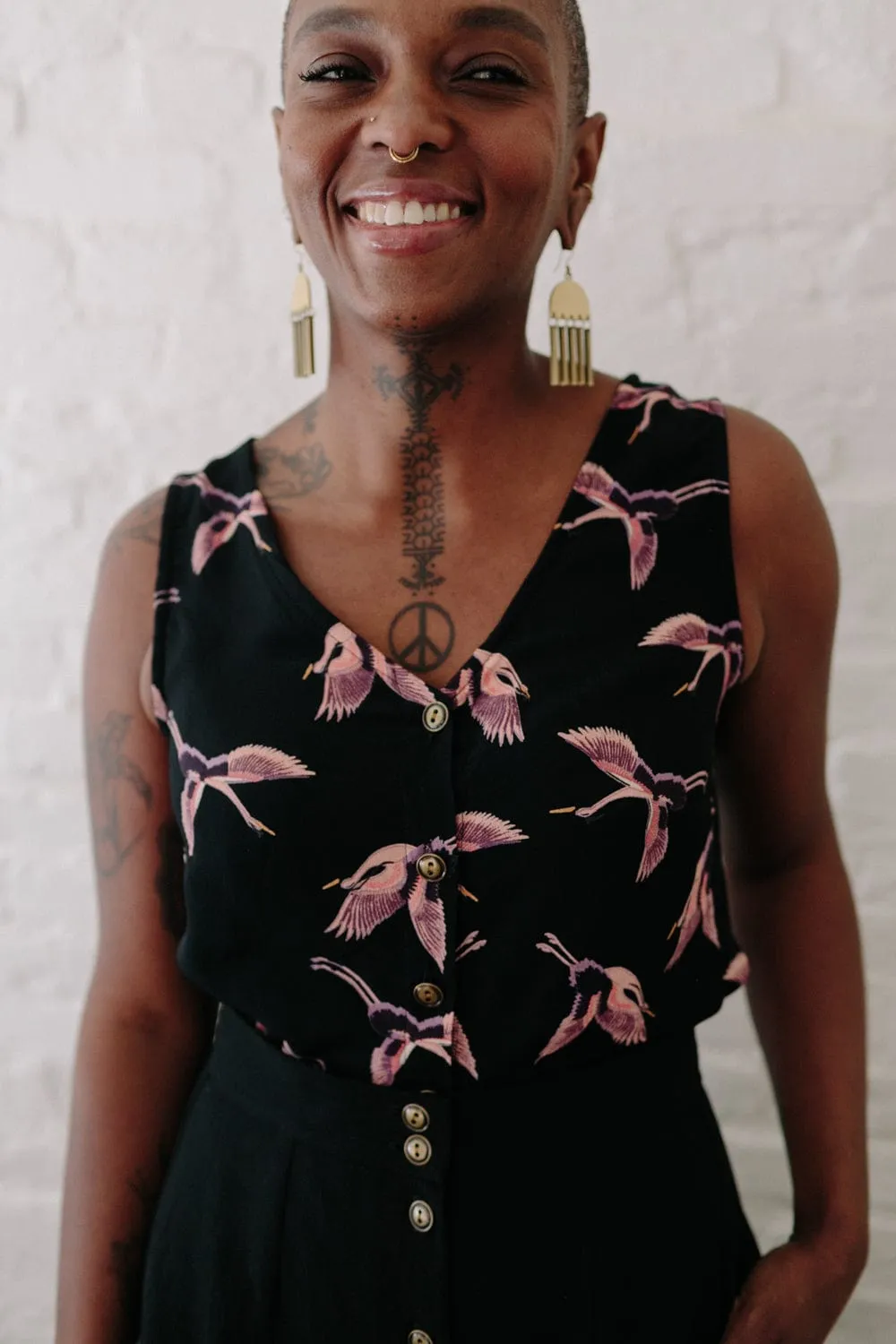 Aviva Top in Crane Crepe BreathableMaterial