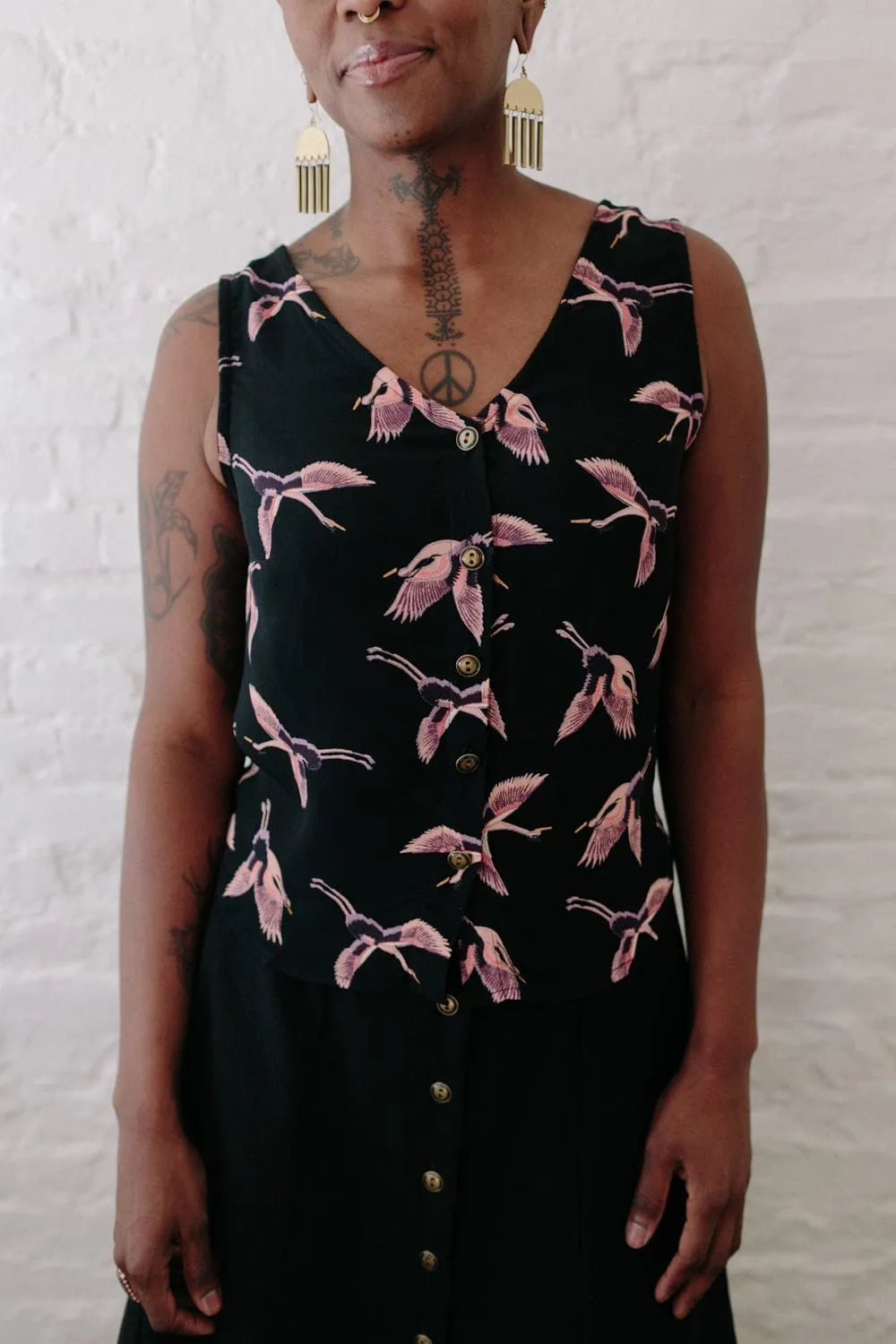 Aviva Top in Crane Crepe Trendy Shirt