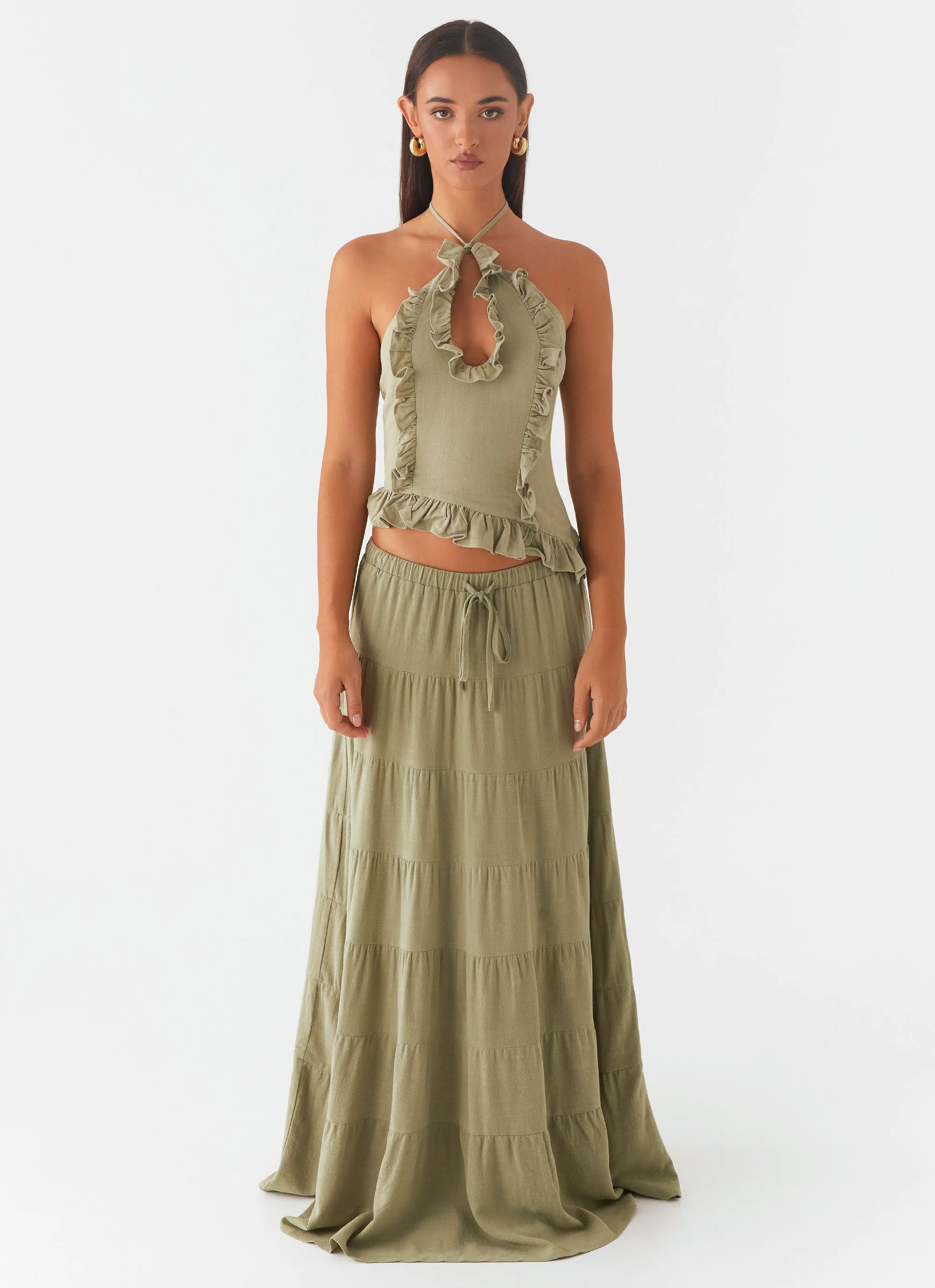 Smooth Look Airy Comfort Mariella Linen Maxi Skirt - Sage