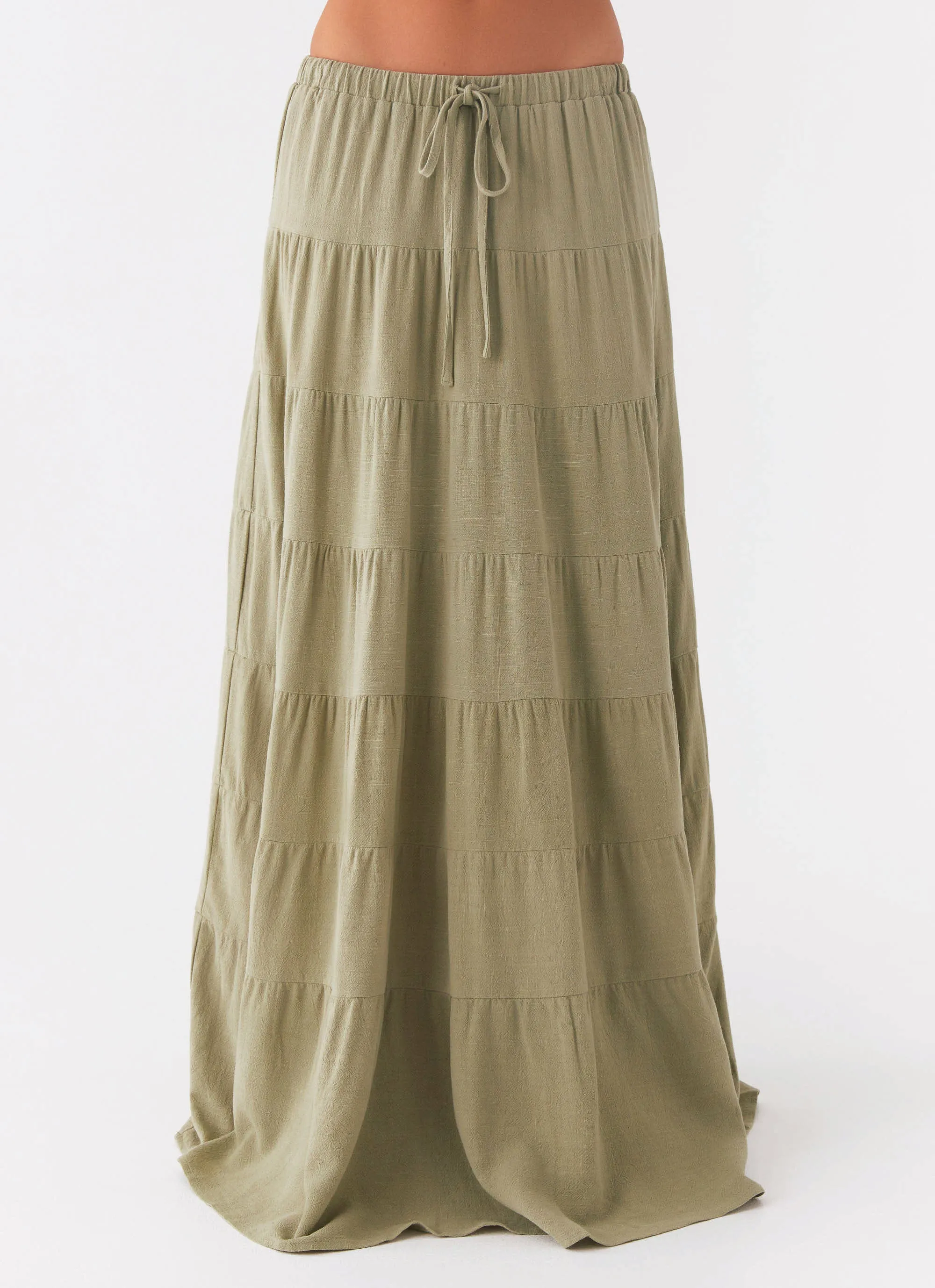 Mariella Linen Maxi Skirt - Sage Flowy Drape