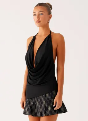 ButtonDownCollar Dasha Cowl Top - Black