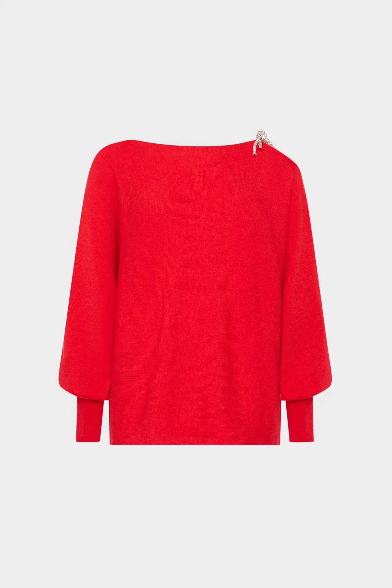 WrinkleResistantTextile Ida Crystal Bow Cold Shoulder Sweater