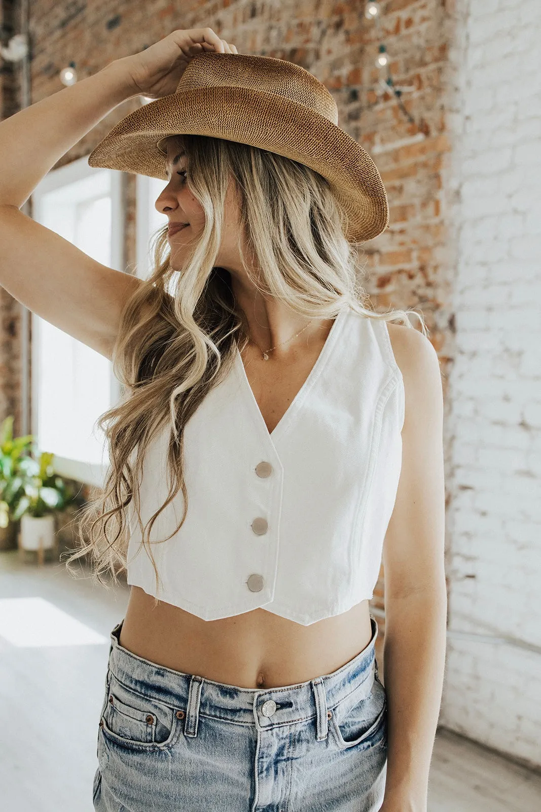 Ribbed Hem Finish Space Cowboy Washed Denim Vest