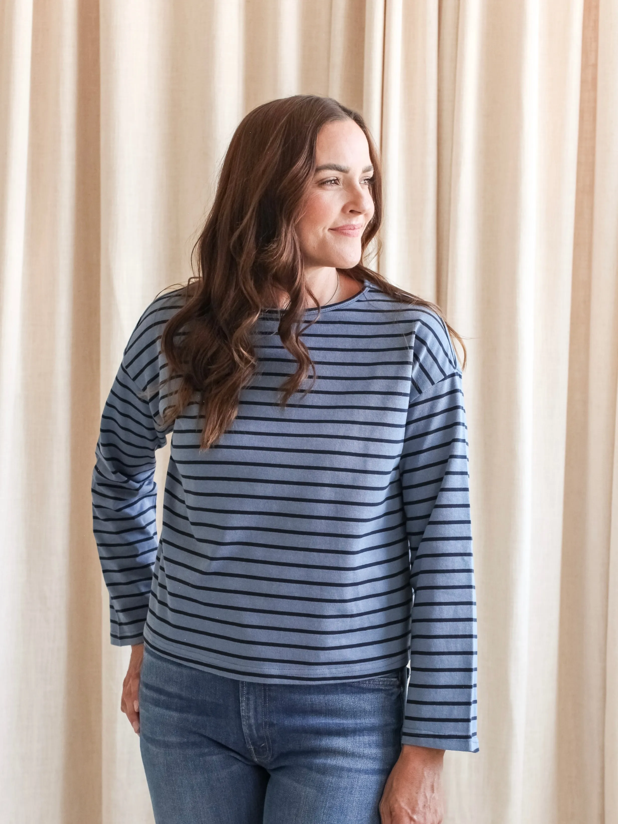 Shelly Stripe Top- Blue SoftBrushed DurableZipper