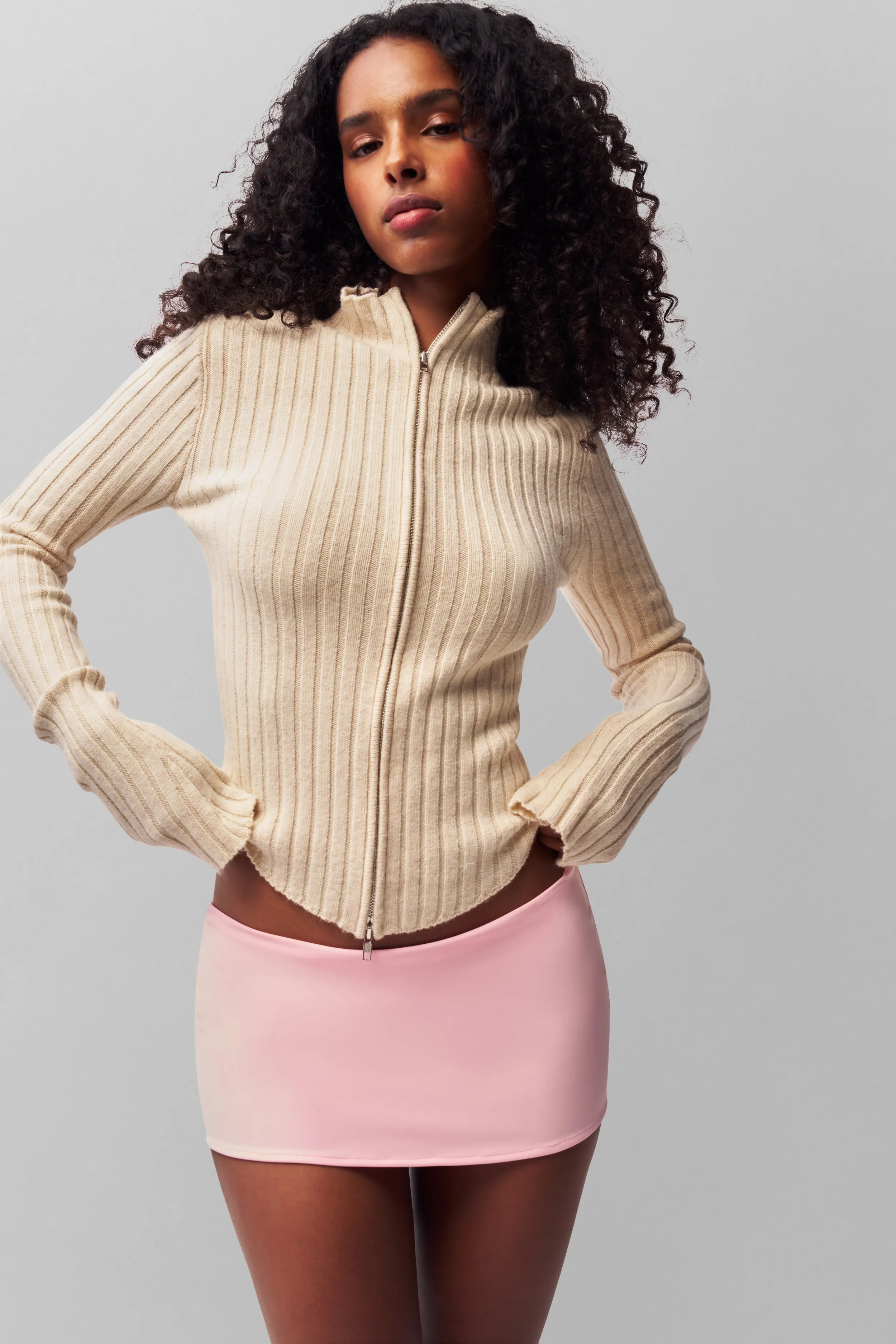 Nell Zip Up Modern Layer ribbed texture