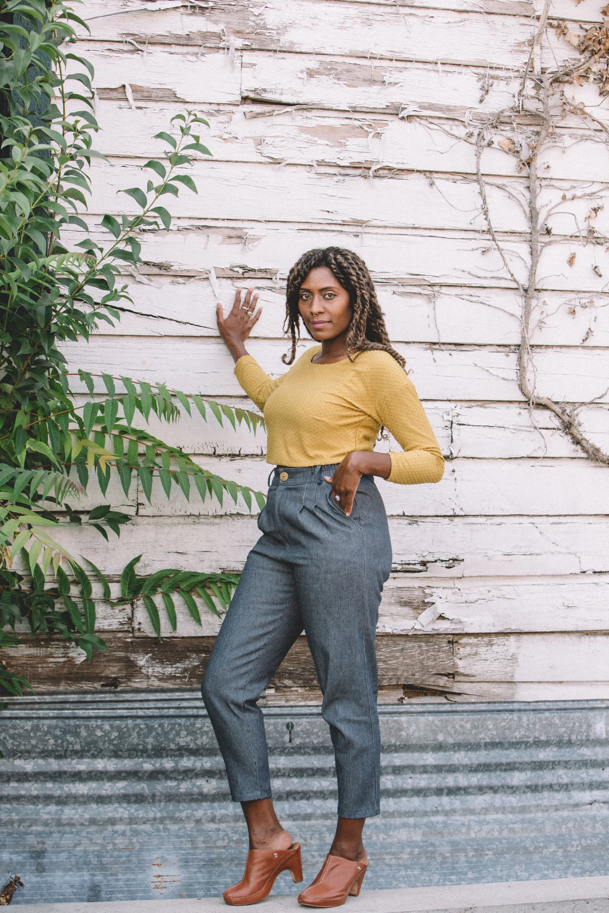 Shelby Crop Top in Dotted Dijon WrinkleFree Structure