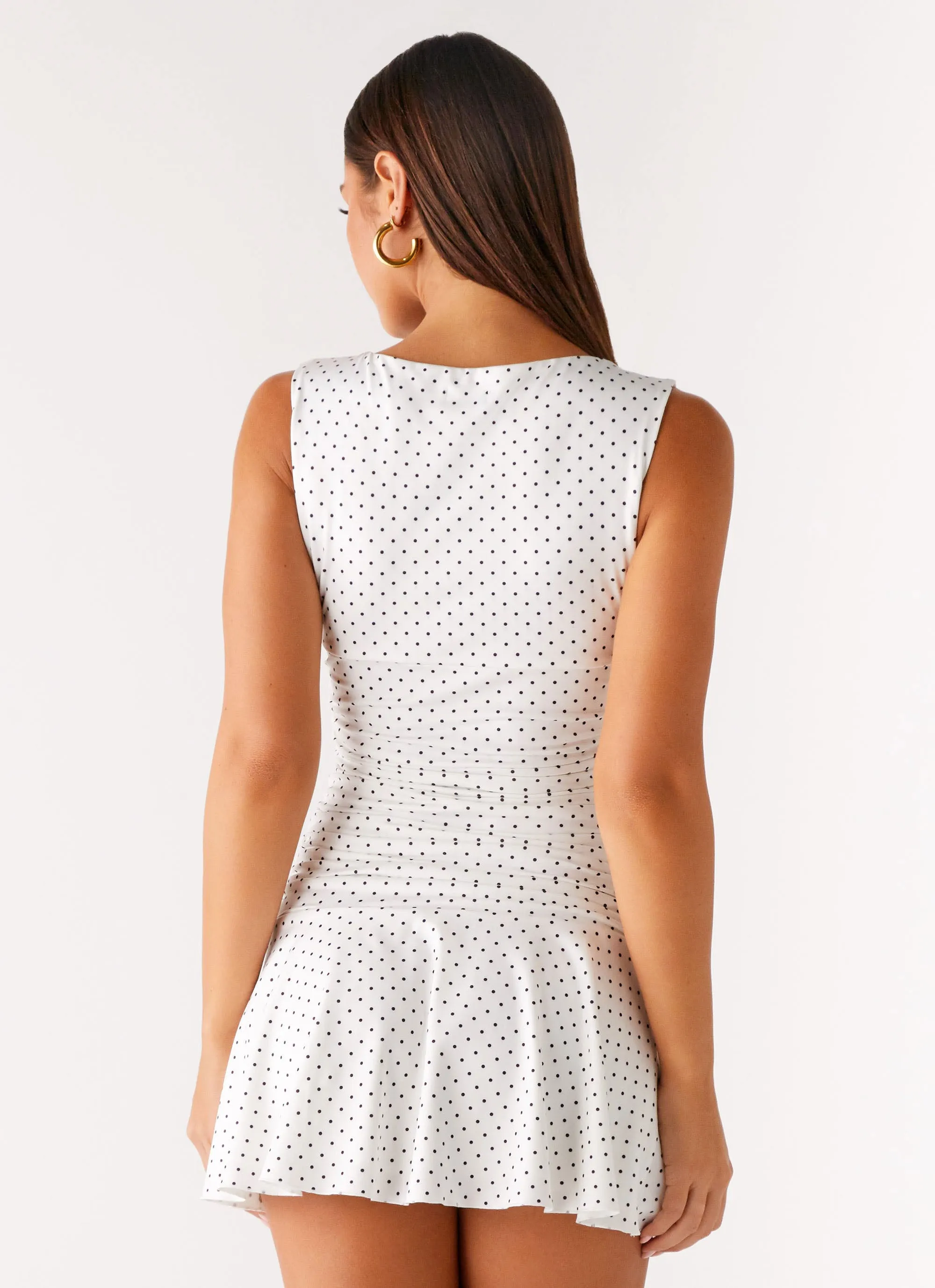 Kelda Mini Dress - White Polka Dot Relaxed Fit Look