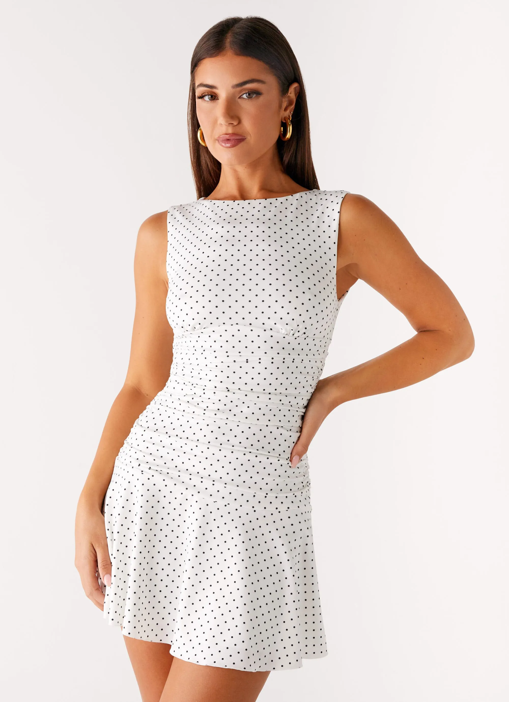 Natural Style Kelda Mini Dress - White Polka Dot