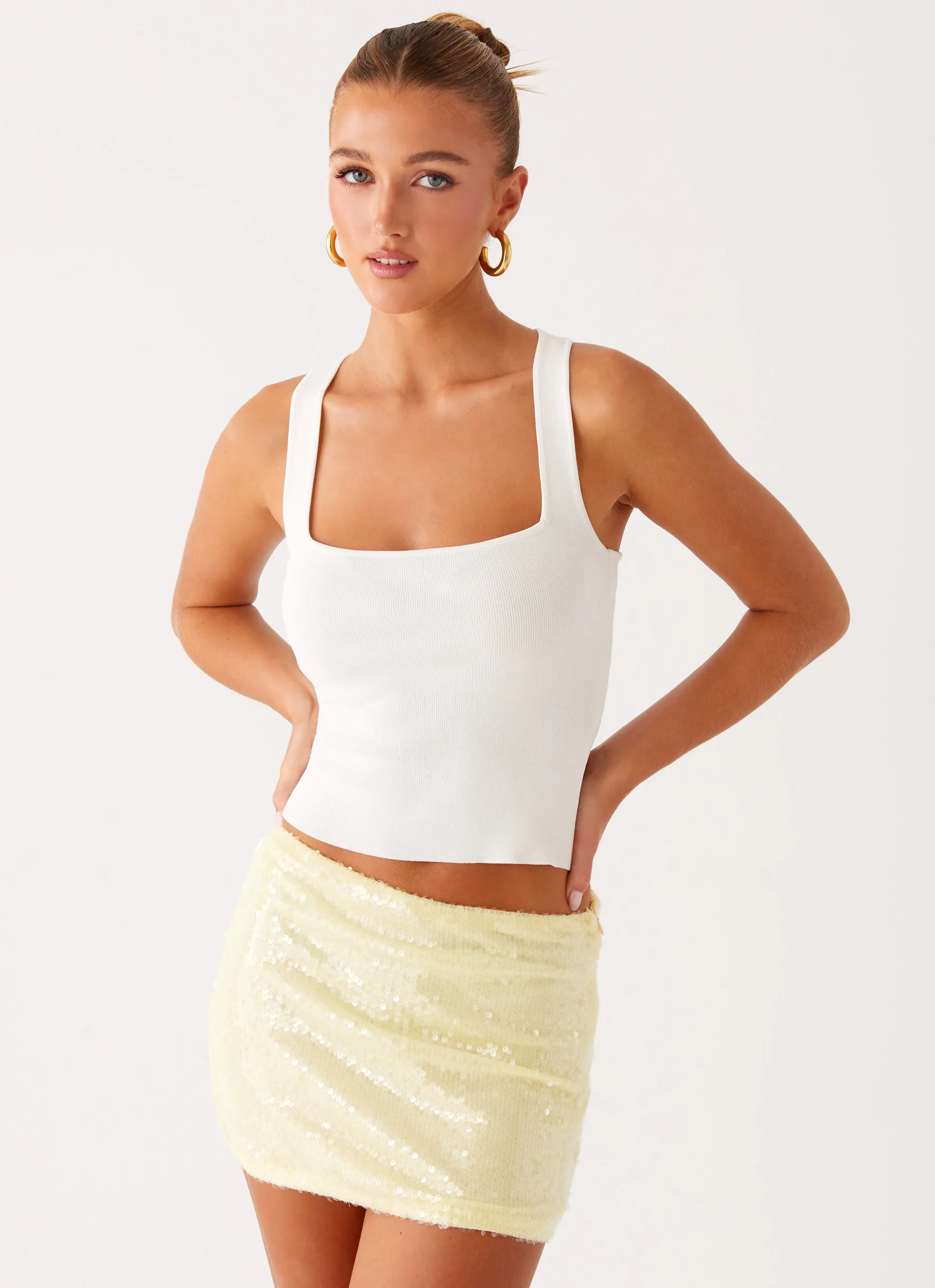 Polished Cut Nostalgic Nights Sequin Mini Skirt - Lemon Spritz