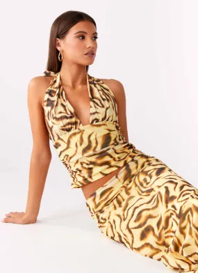 BoxyCrop LowProfile Zipper Not My Problem Hater Neck Top - Yellow Zebra