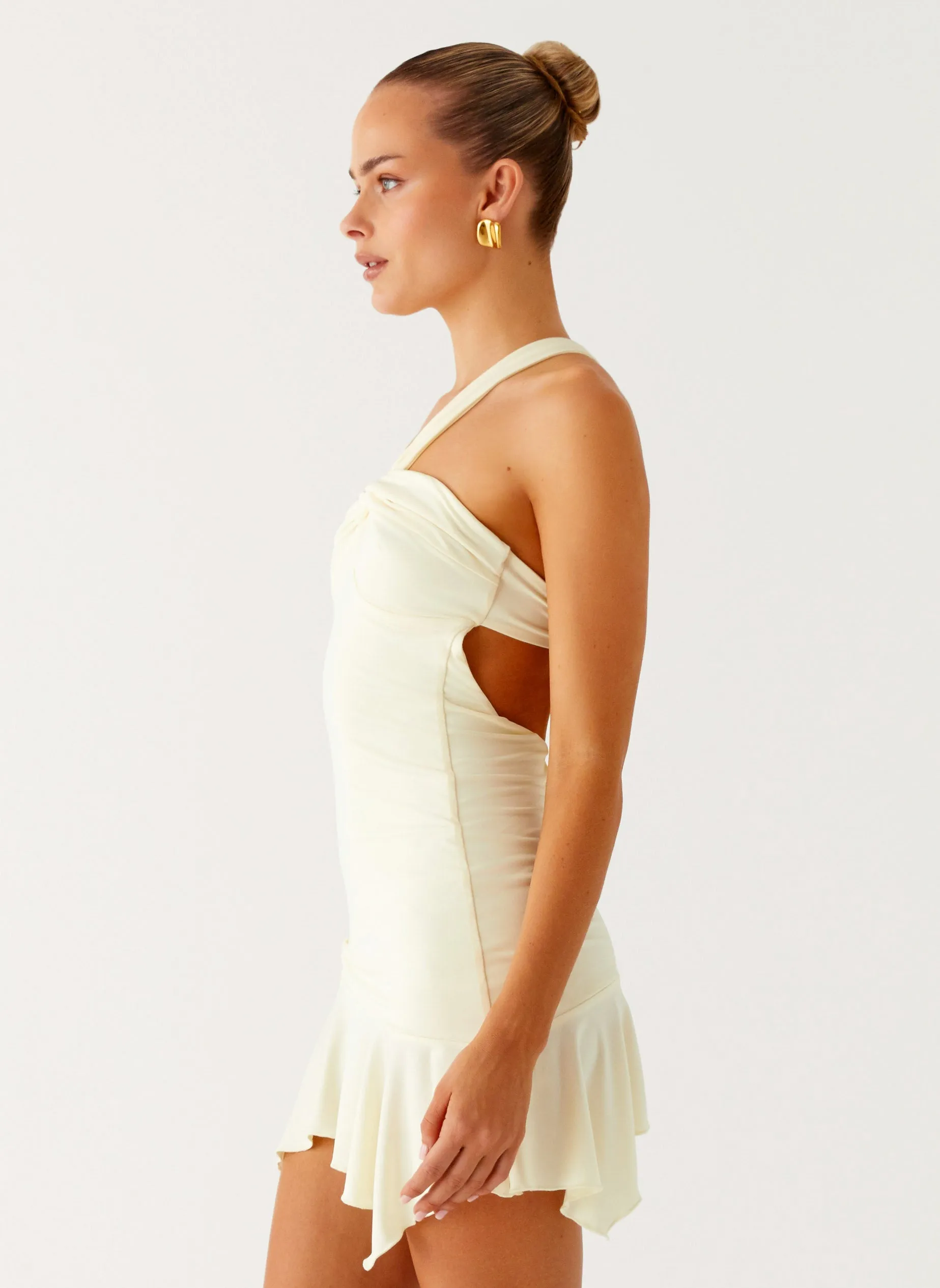 Not Your Fan Cut Out Mini Dress - Yellow Minimalist Fit