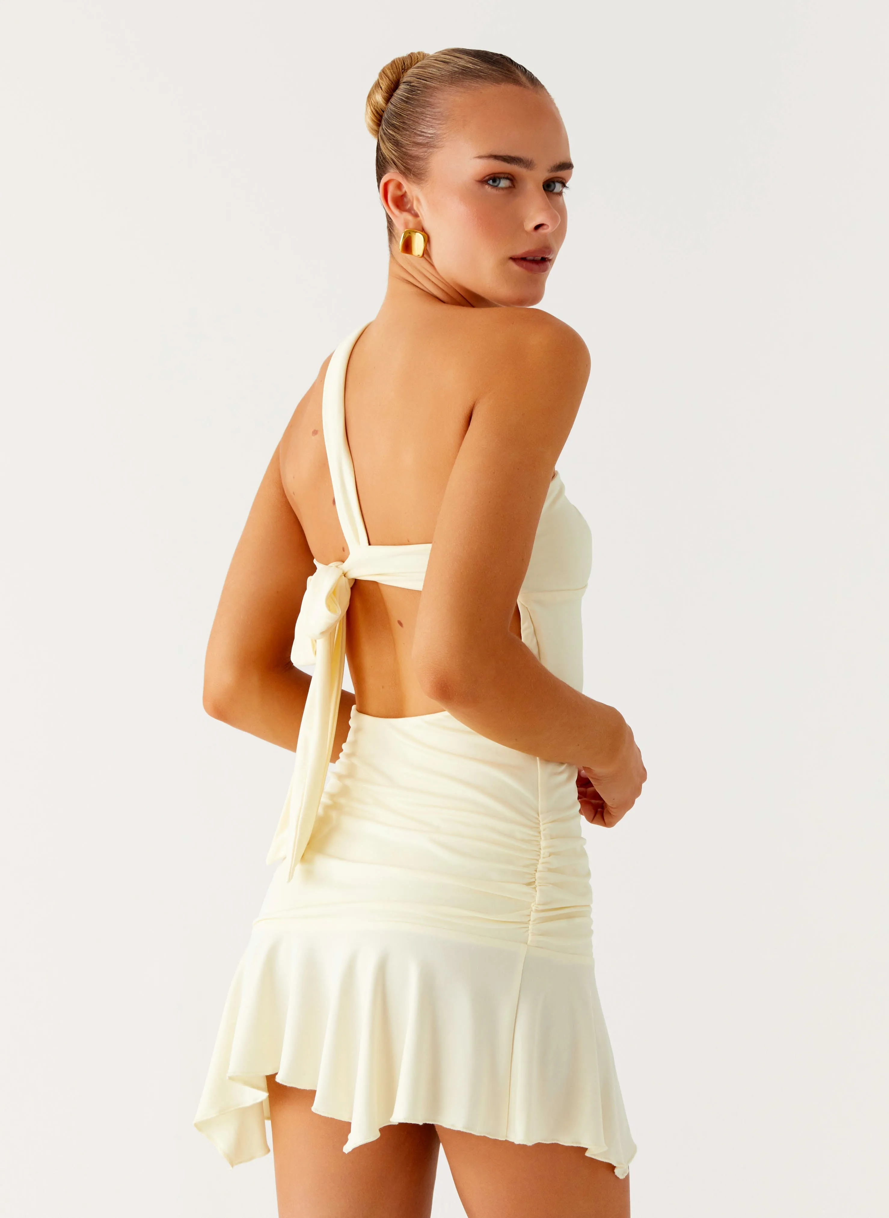 Not Your Fan Cut Out Mini Dress - Yellow Tea length