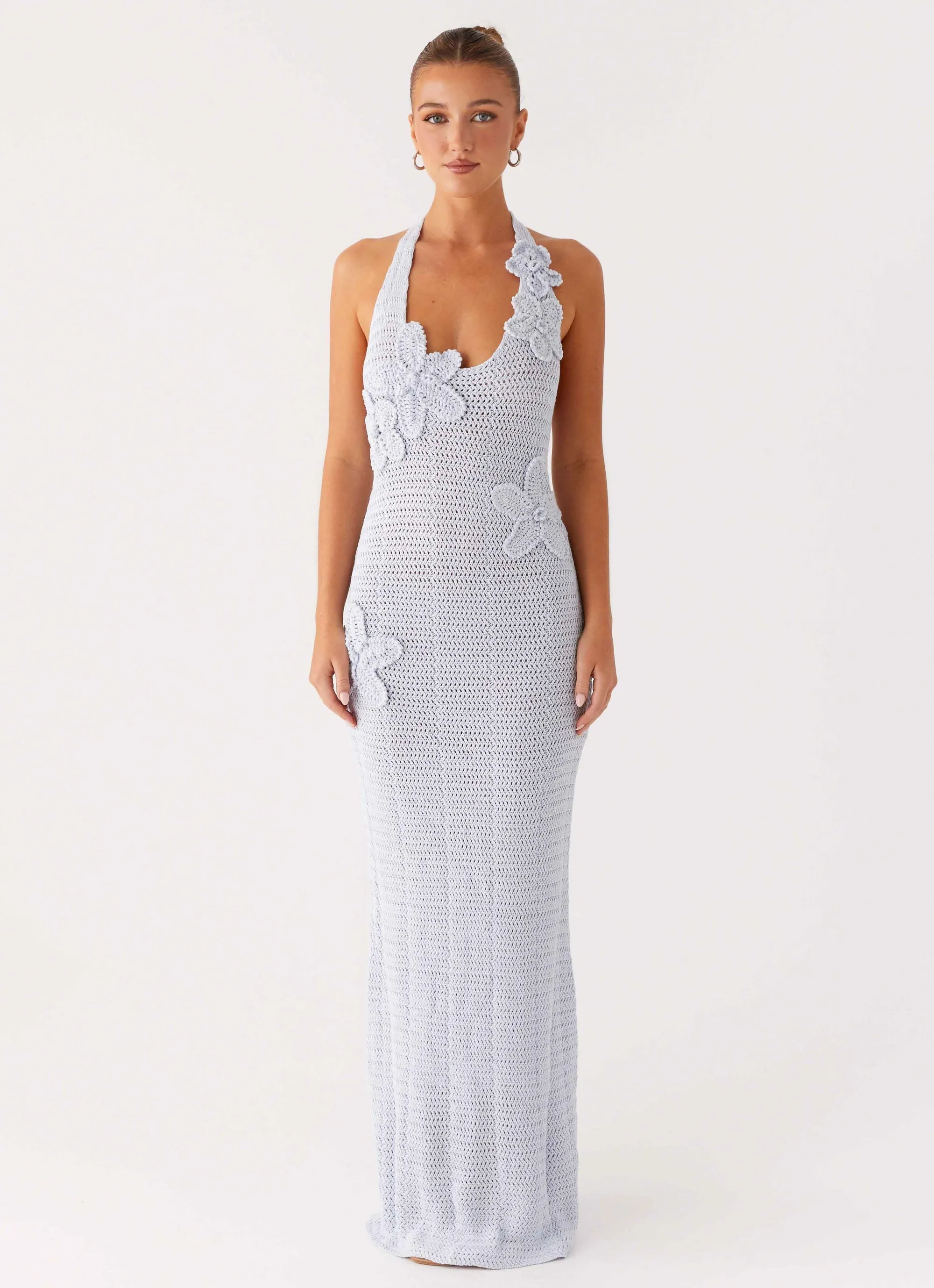 City Rhythm Novalee Flower Crochet Maxi Dress - Blue