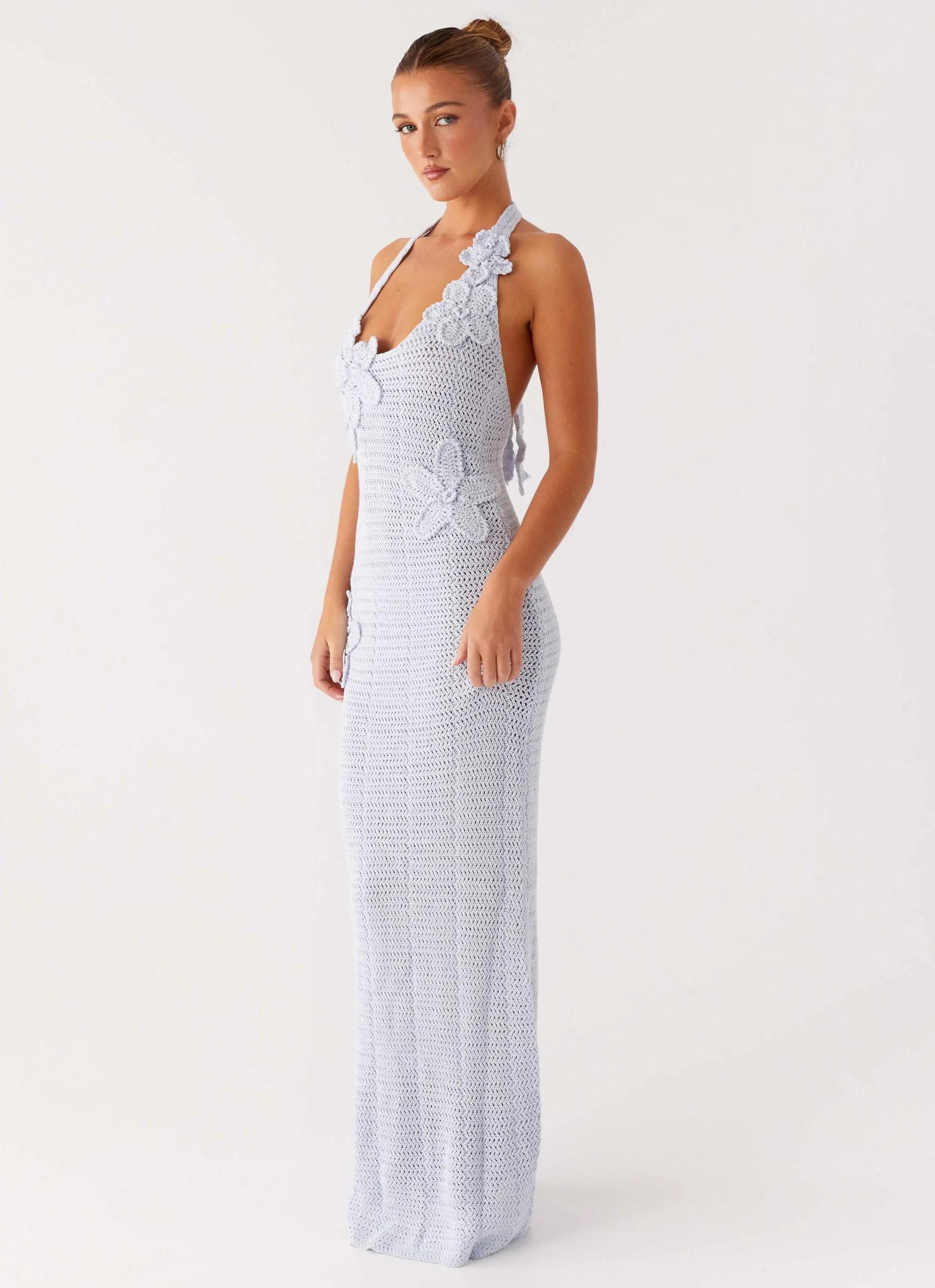 Easy Comfort Look Novalee Flower Crochet Maxi Dress - Blue