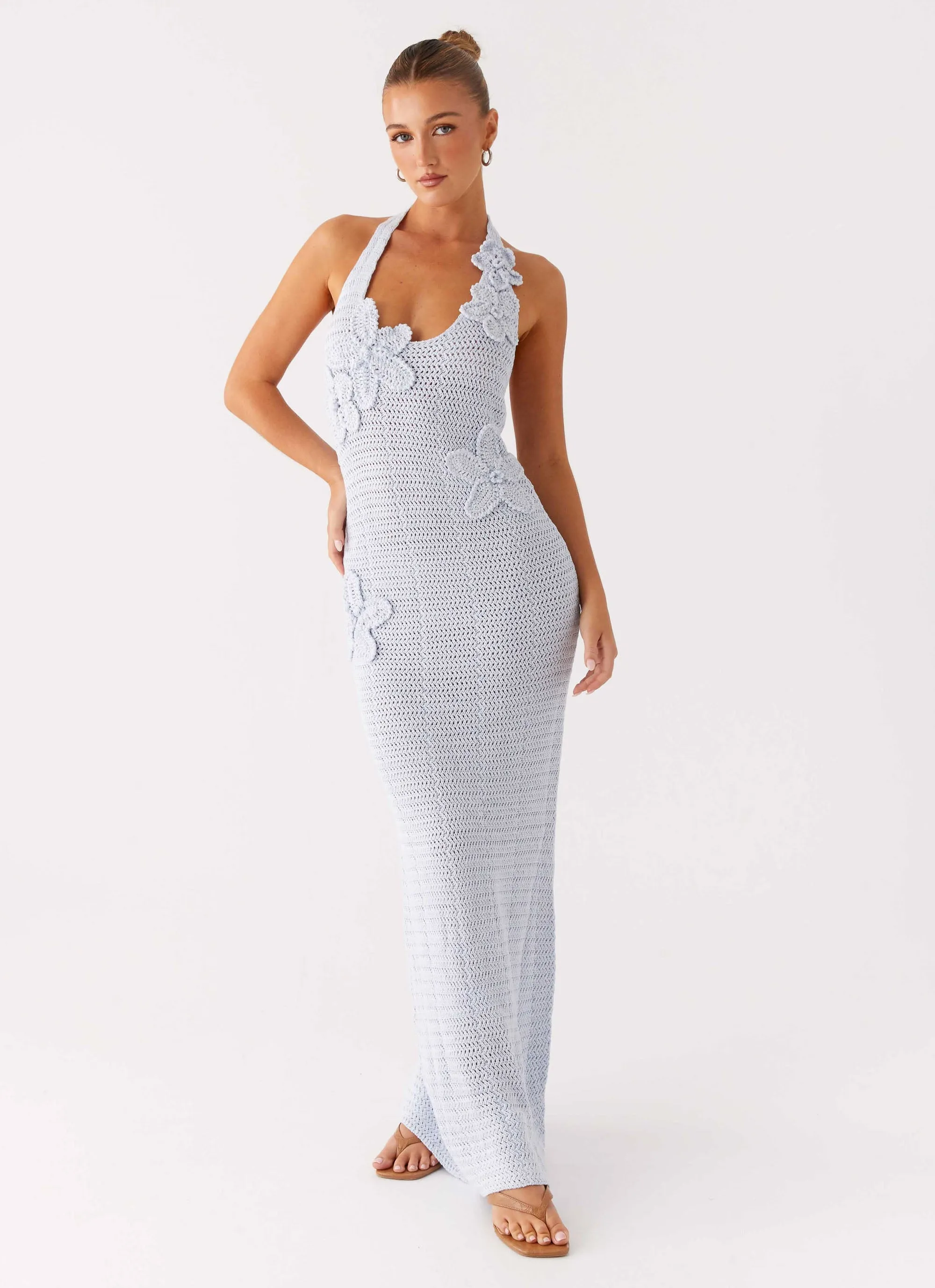 Elegant Appearance Novalee Flower Crochet Maxi Dress - Blue