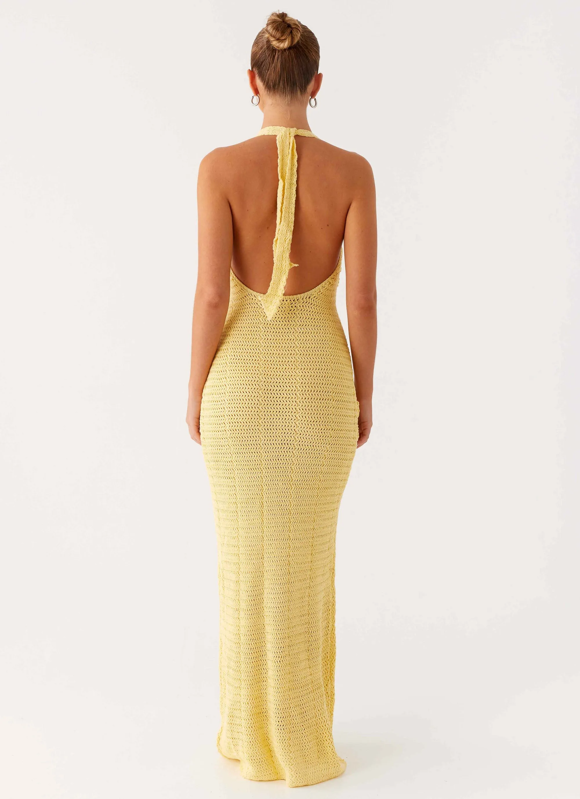 Delicate Tone Mesh-Detail Novalee Flower Crochet Maxi Dress - Yellow