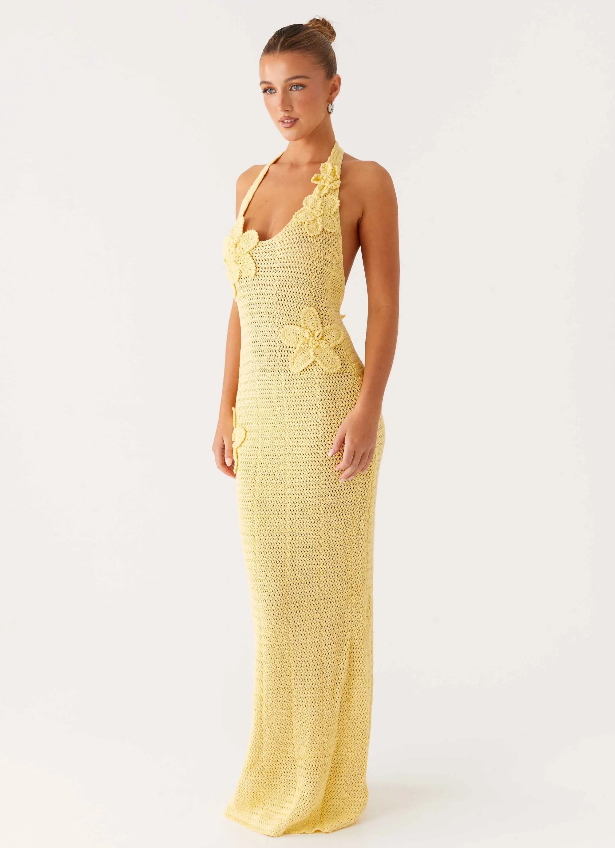 Chill Piece Novalee Flower Crochet Maxi Dress - Yellow