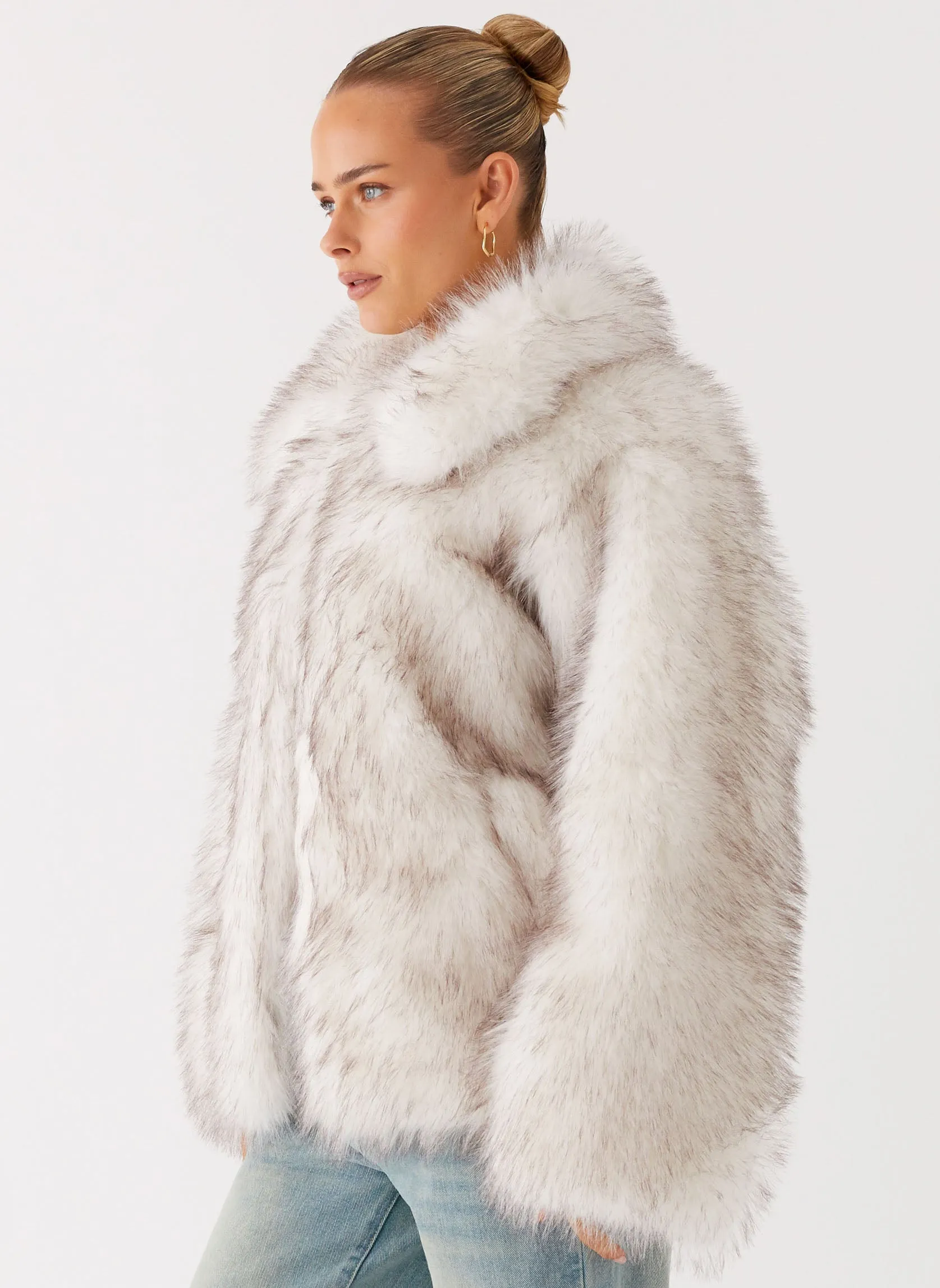 Persist Novera Faux Fur Jacket - White Grey