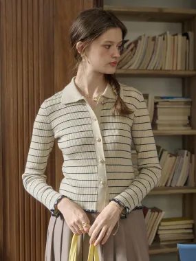 Oakleigh Classic Lapel Striped Knit Cardigan Antimicrobial Treatment NonRestrictive Fit