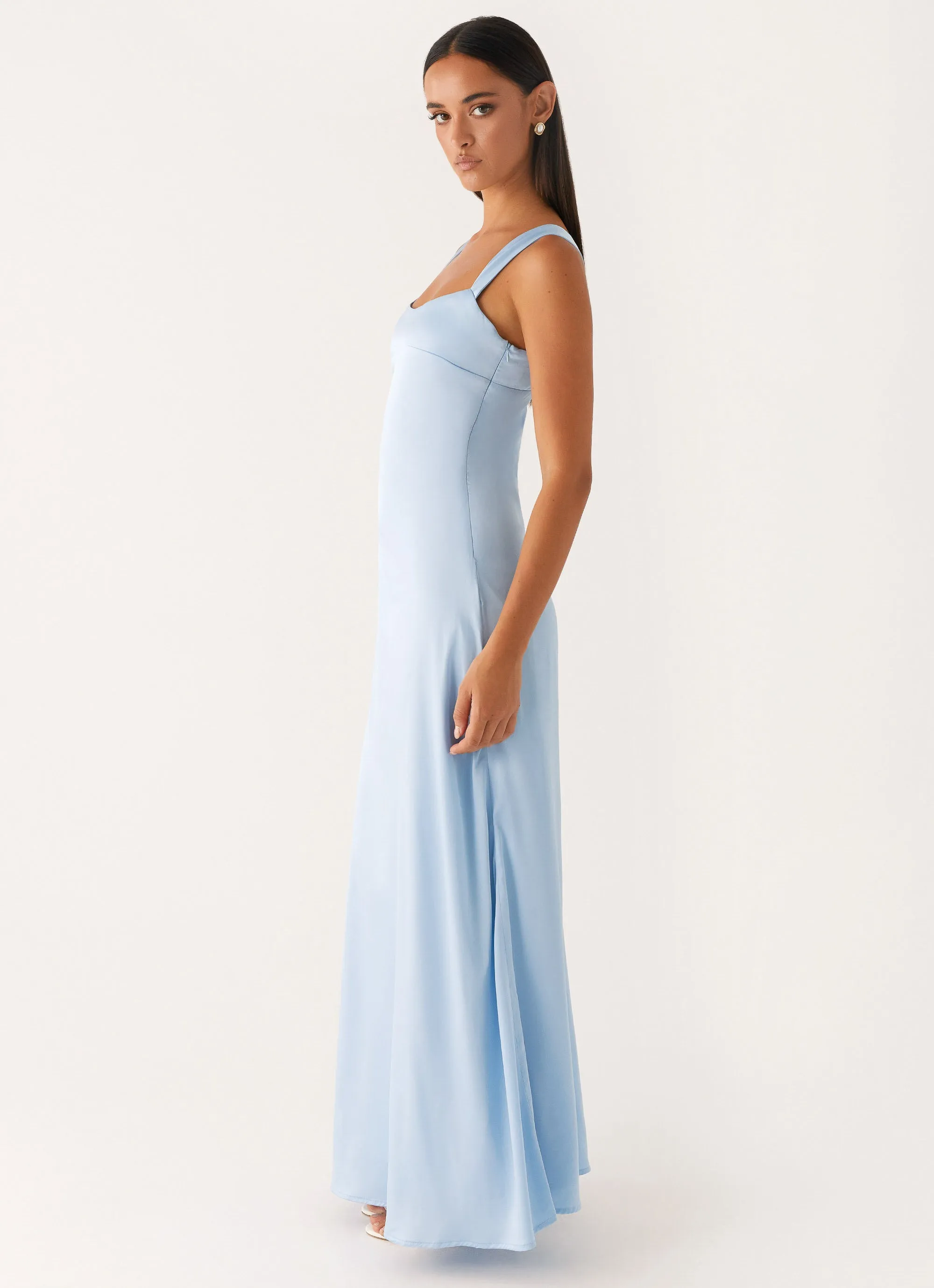 Dew Glow Wool-Blend Odette Satin Maxi Dress - Blue