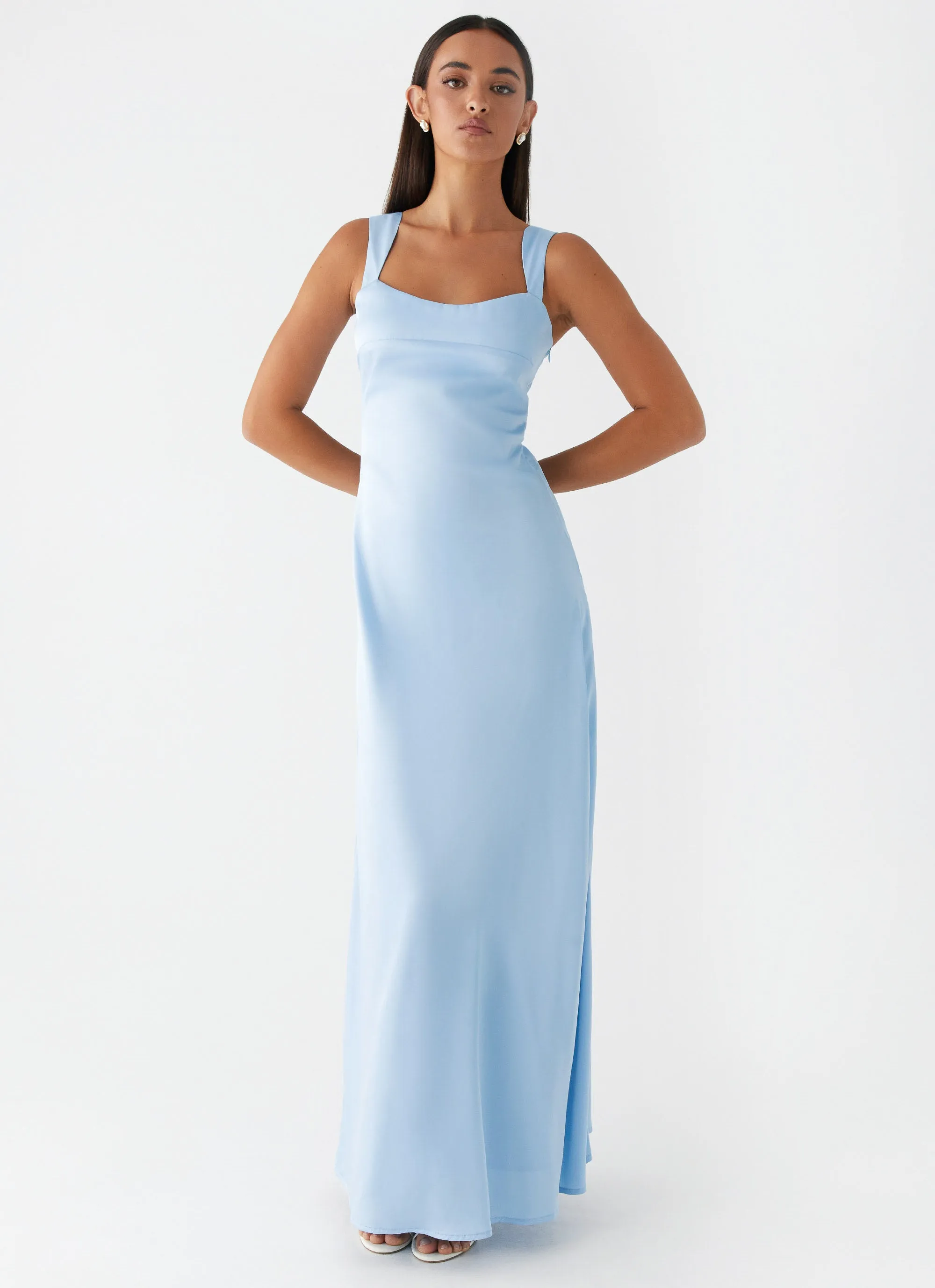 Subtle Lines Odette Satin Maxi Dress - Blue