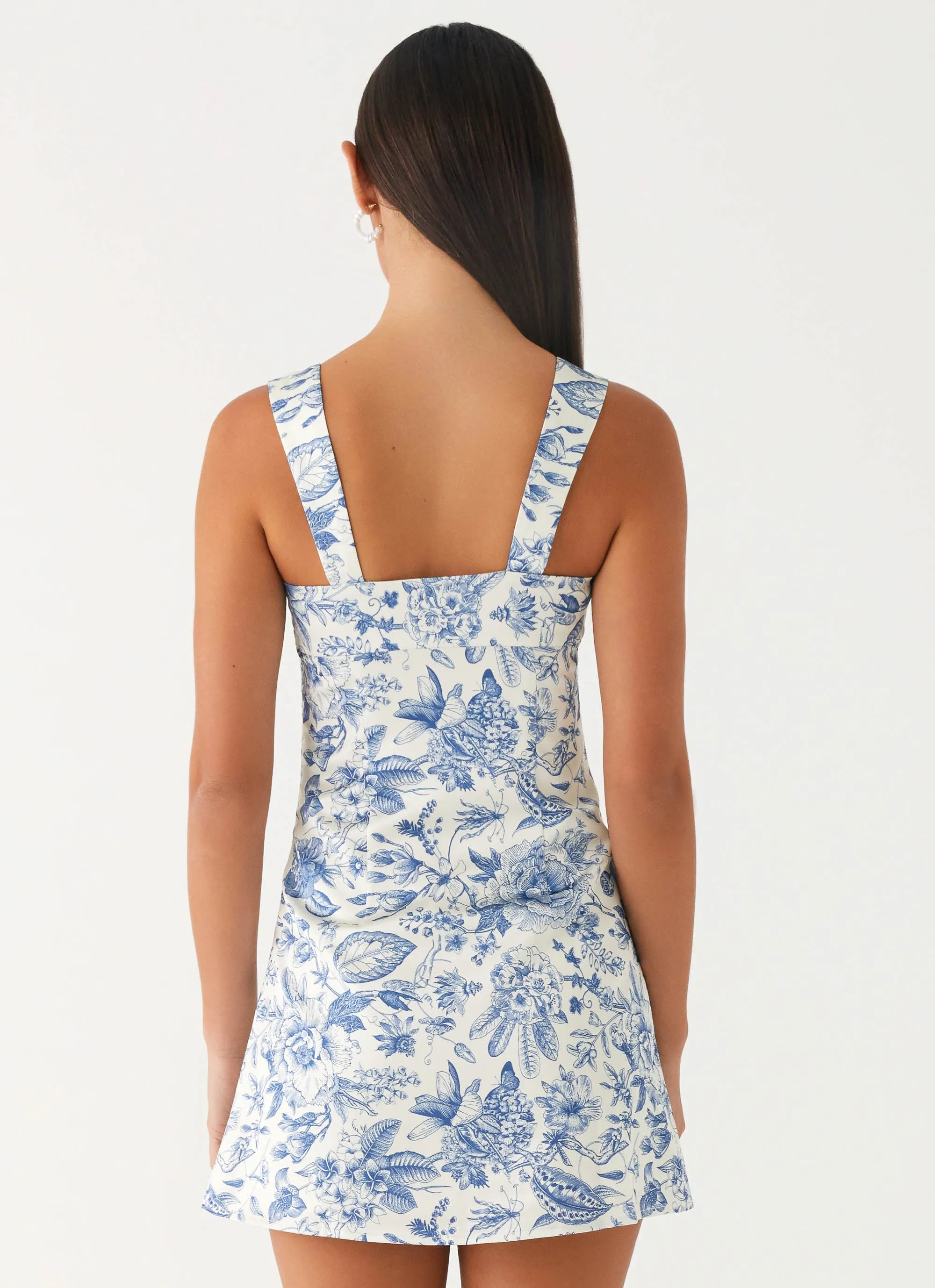Odette Satin Mini Dress - Blue Paisley Outfit Flow Fresh Detail